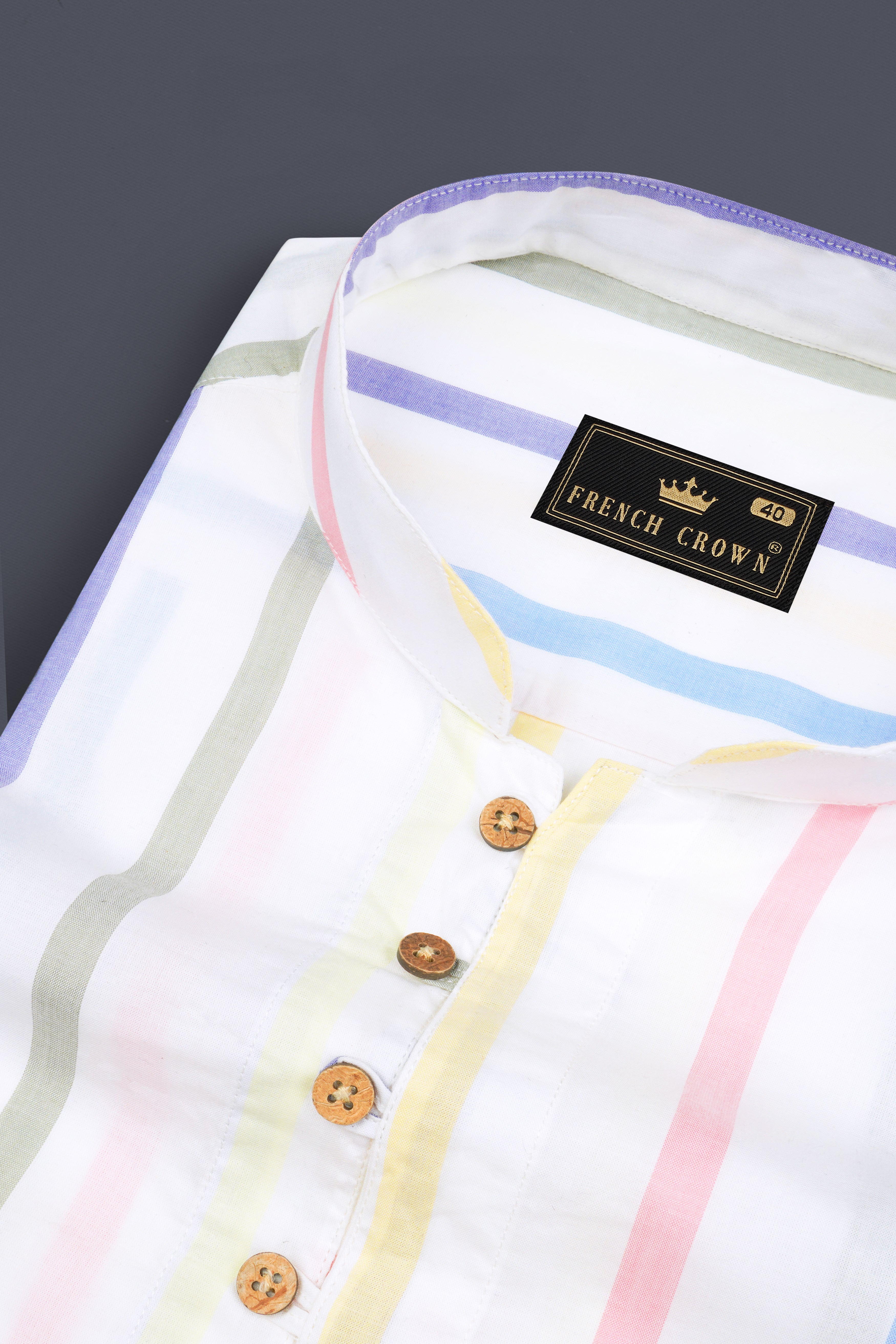 Bright White Multicolour Striped Premium Cotton Kurta Shirts