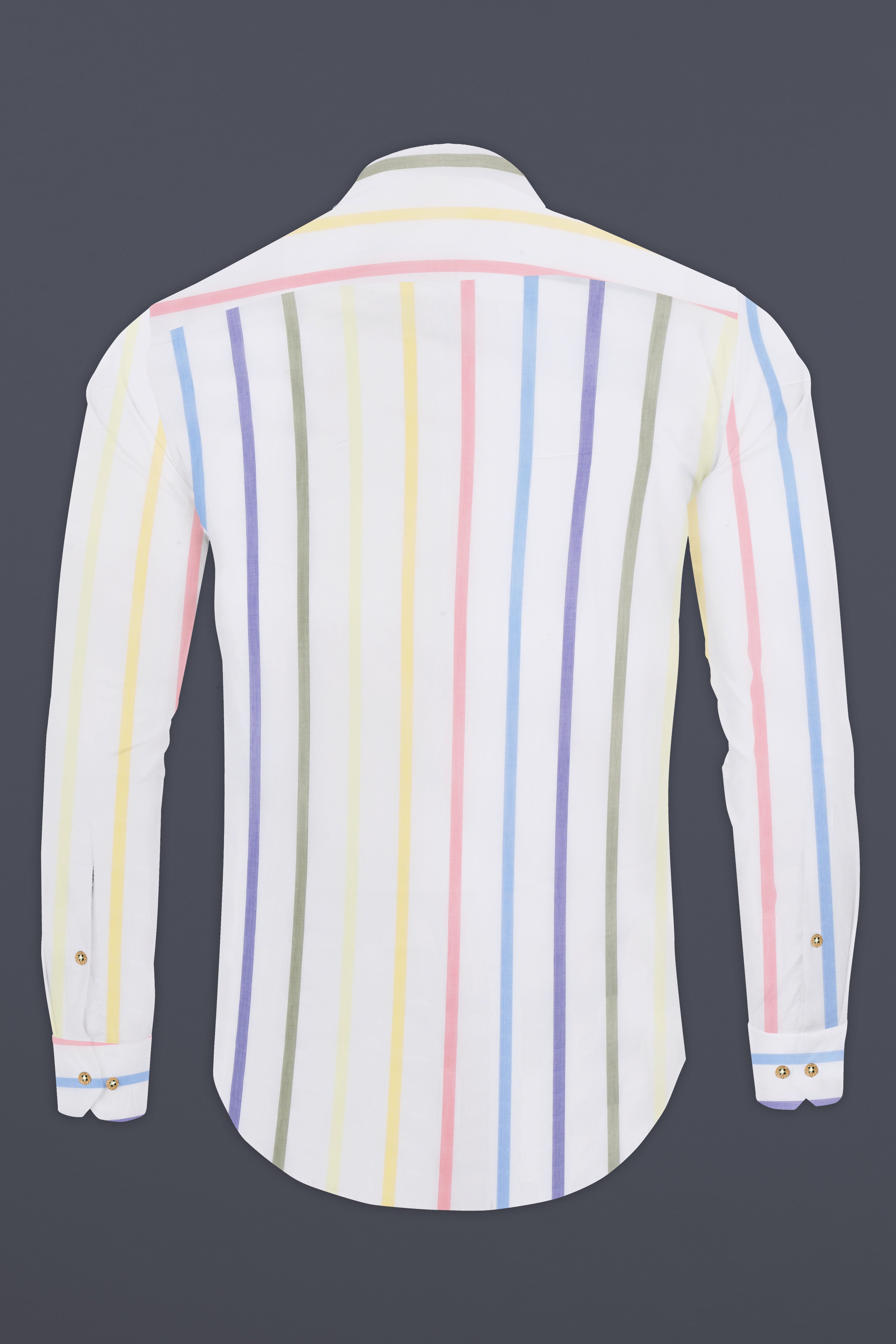 Bright White Multicolour Striped Premium Cotton Kurta Shirts