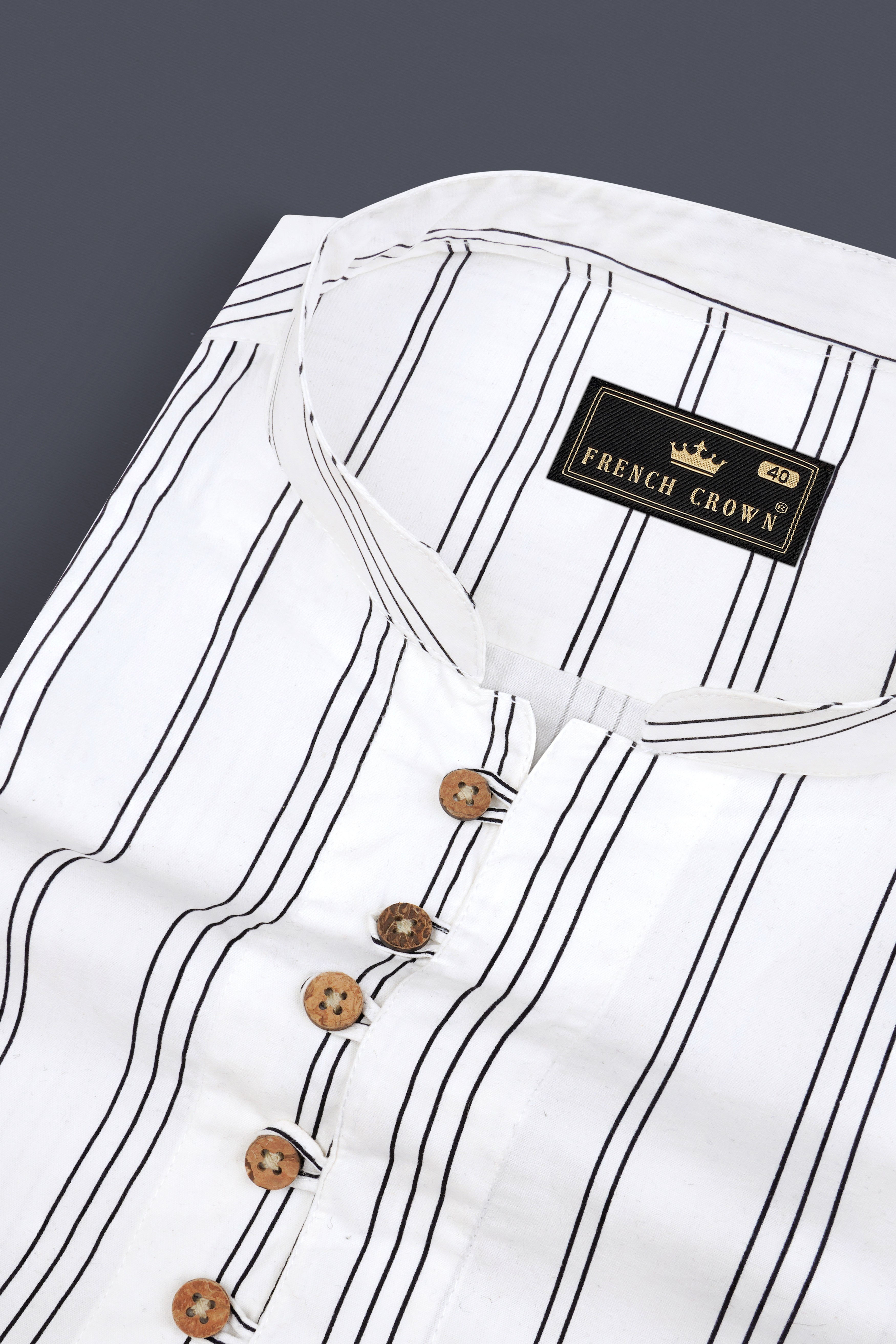 Bright White Pinstriped Twill Premium Cotton Kurta Shirt