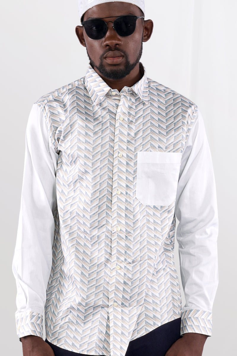 Mischka Gray and Mandys Brown Printed with Bright White Sleeves Super Soft Premium Cotton Designer Shirt