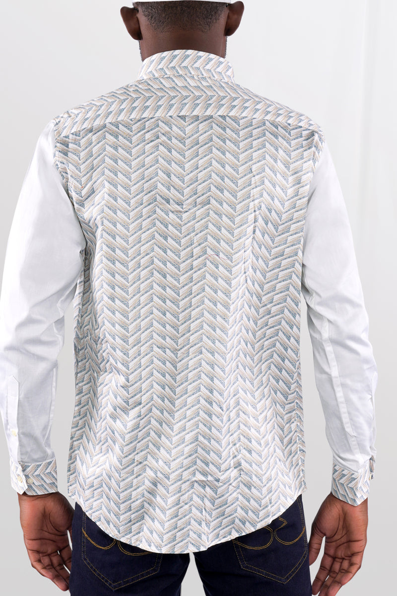 Mischka Gray and Mandys Brown Printed with Bright White Sleeves Super Soft Premium Cotton Designer Shirt