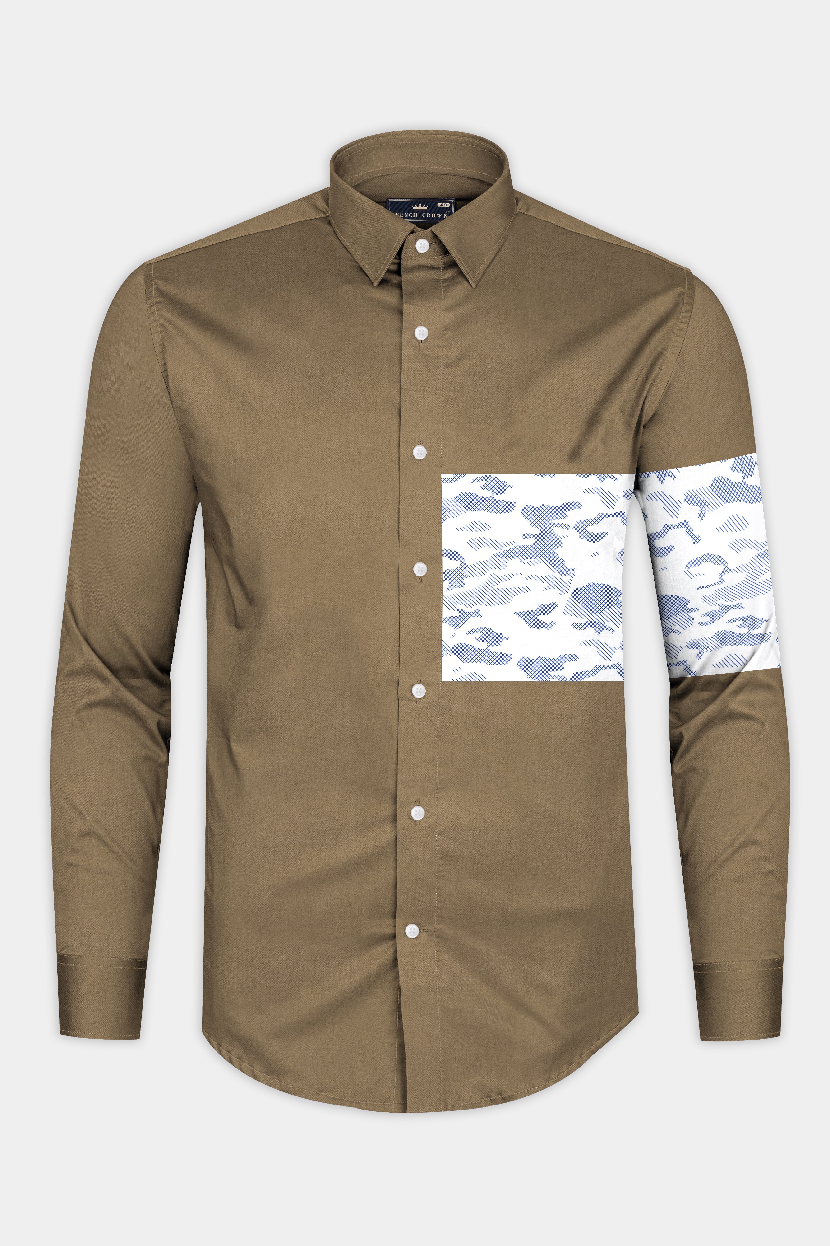 Hemlock Brown with Bright White Stitched Design Super Soft Premium Cotton Designer Shirt.
