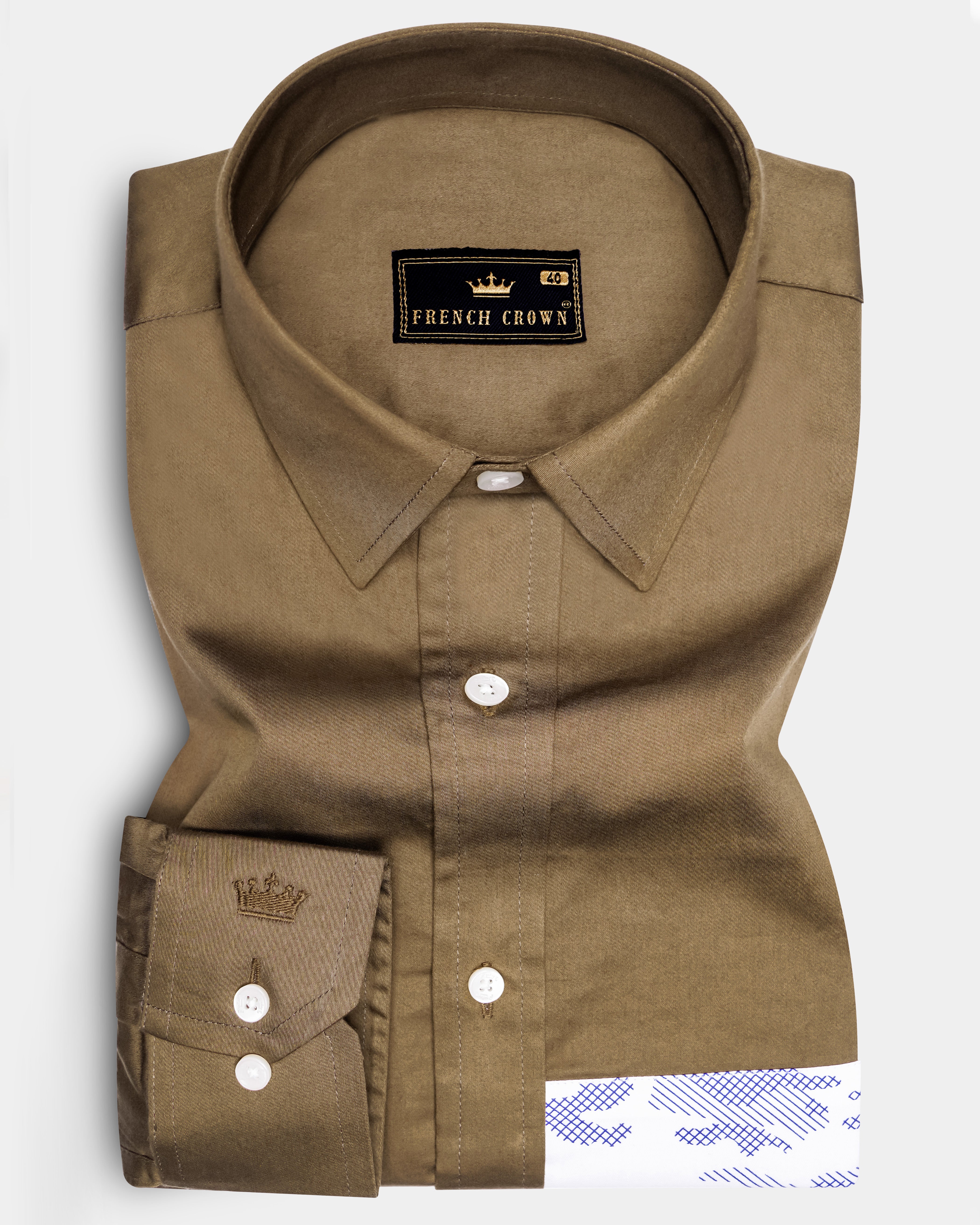 Hemlock Brown with Bright White Stitched Design Super Soft Premium Cotton Designer Shirt.