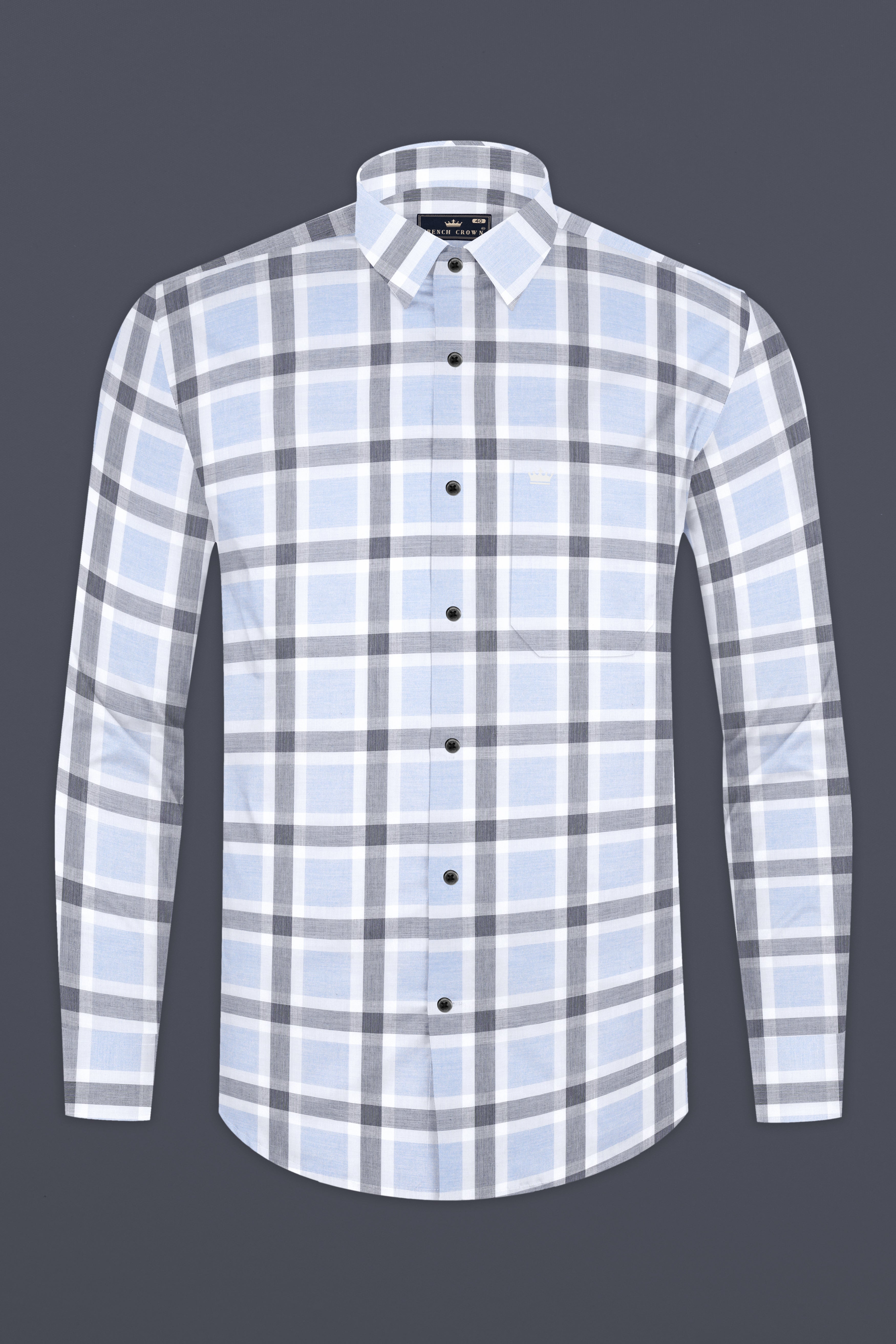 Gainsboro Blue Windowpane Premium Cotton Shirt