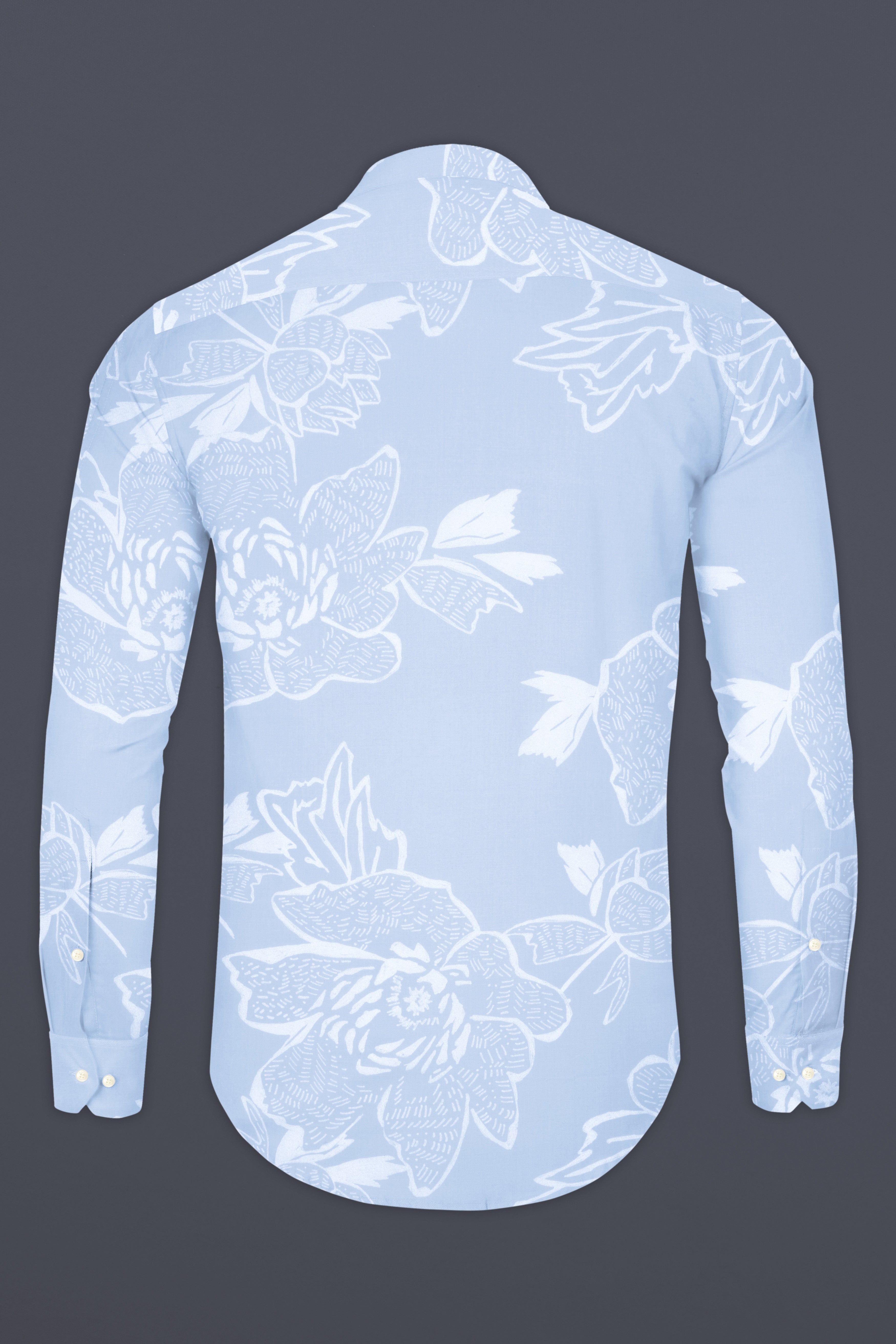 Cloudy Blue Hibiscus Flowers Printed Premium Cotton Shirt