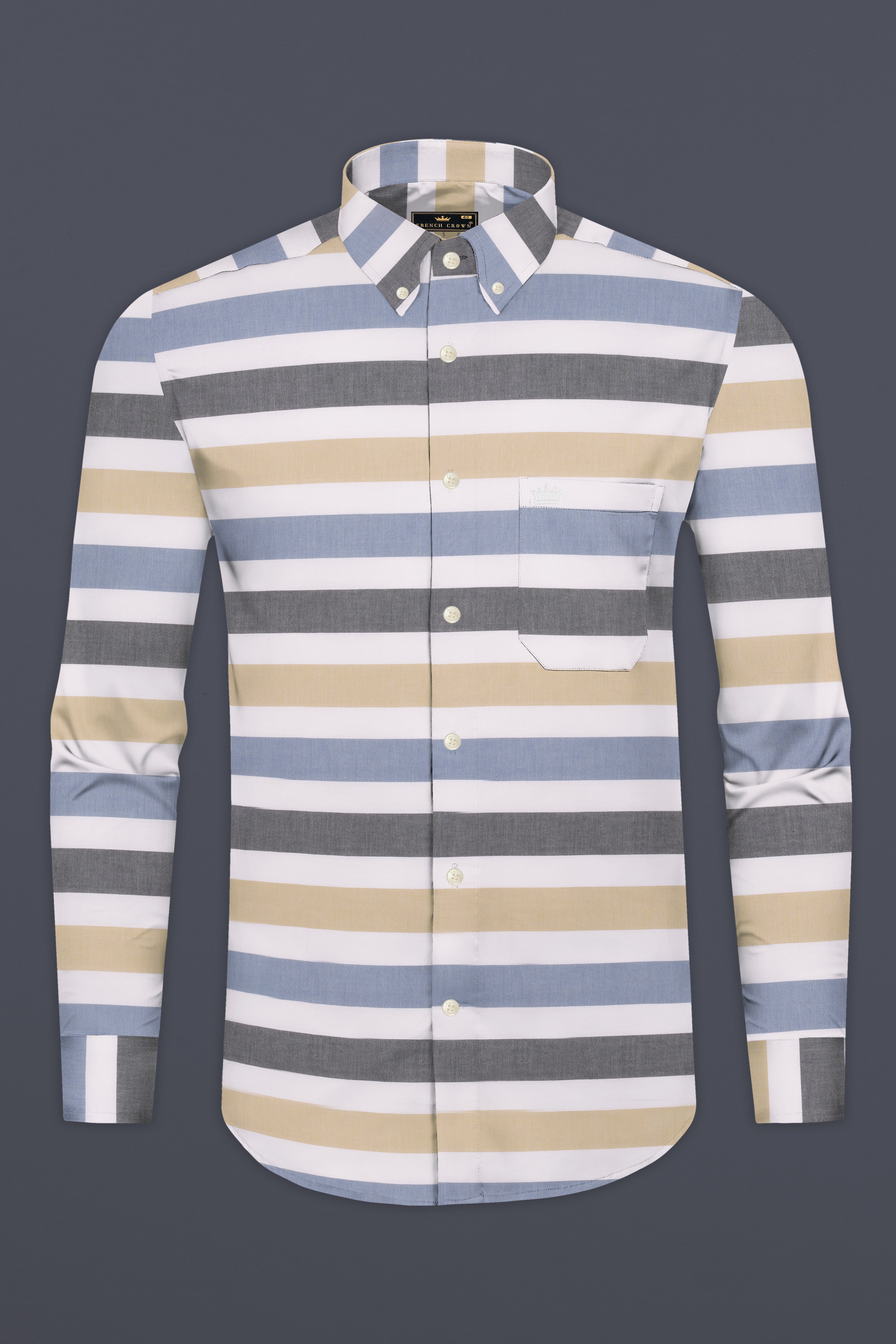 Bright White with Periwinkle Blue Multicolour Horizontal Striped Royal Oxford Shirt