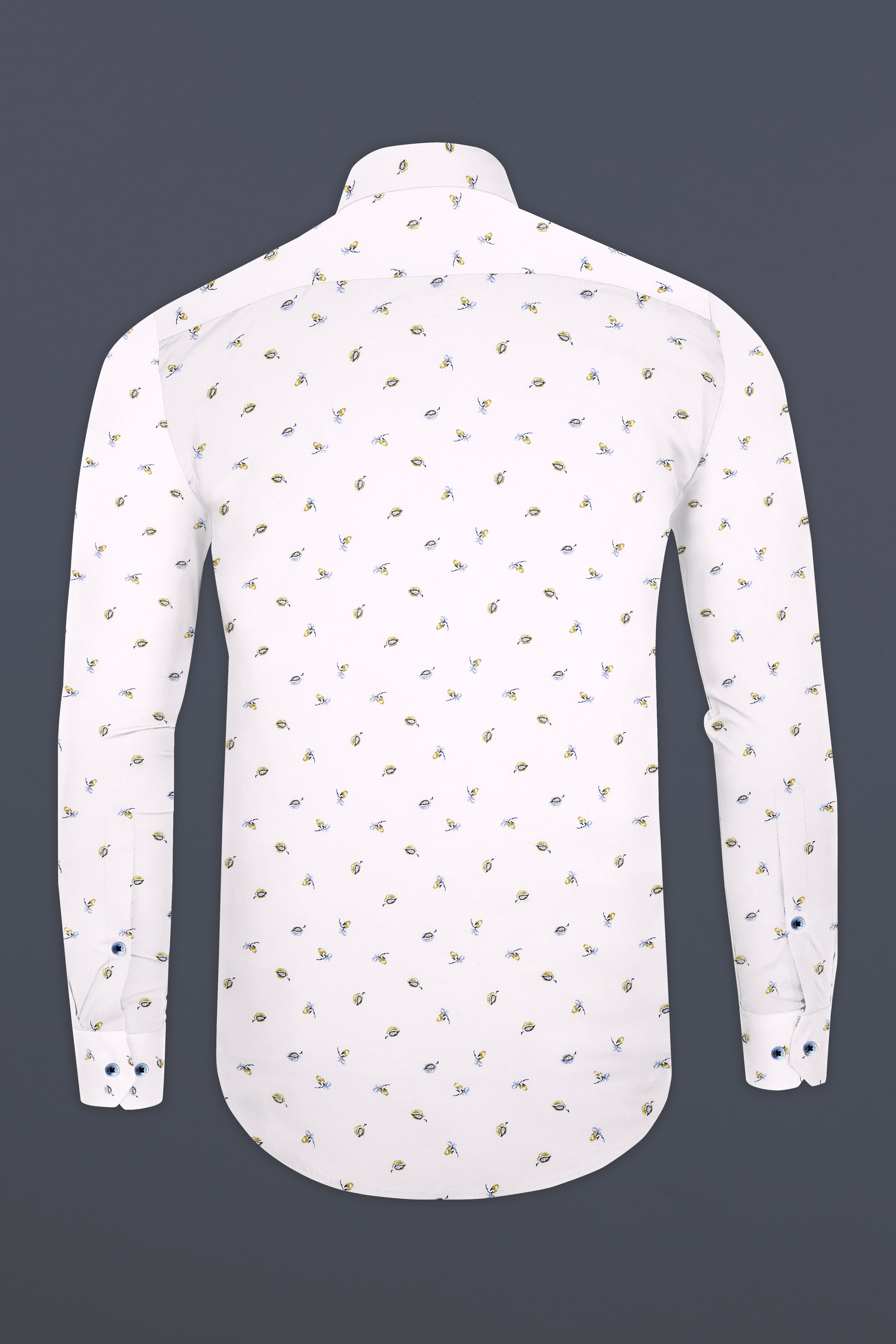 Bright White Printed Super Soft Leaves Printed Premium Cotton Shirt