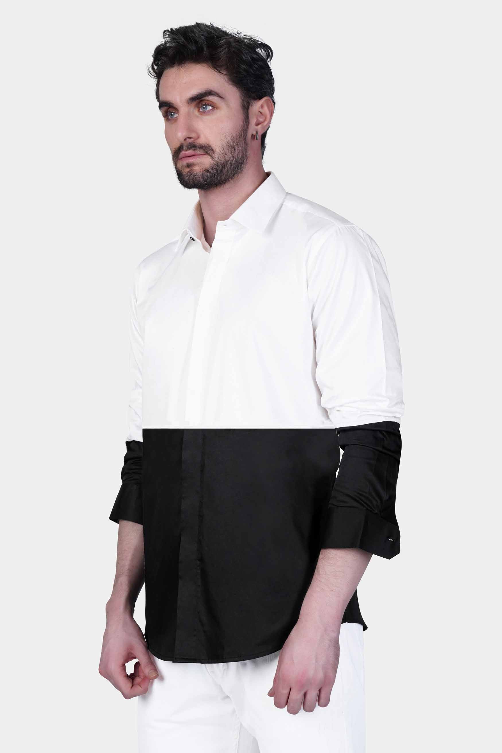 Jade Black Subtle Sheen and White Super Soft Premium Cotton Designer Shirt