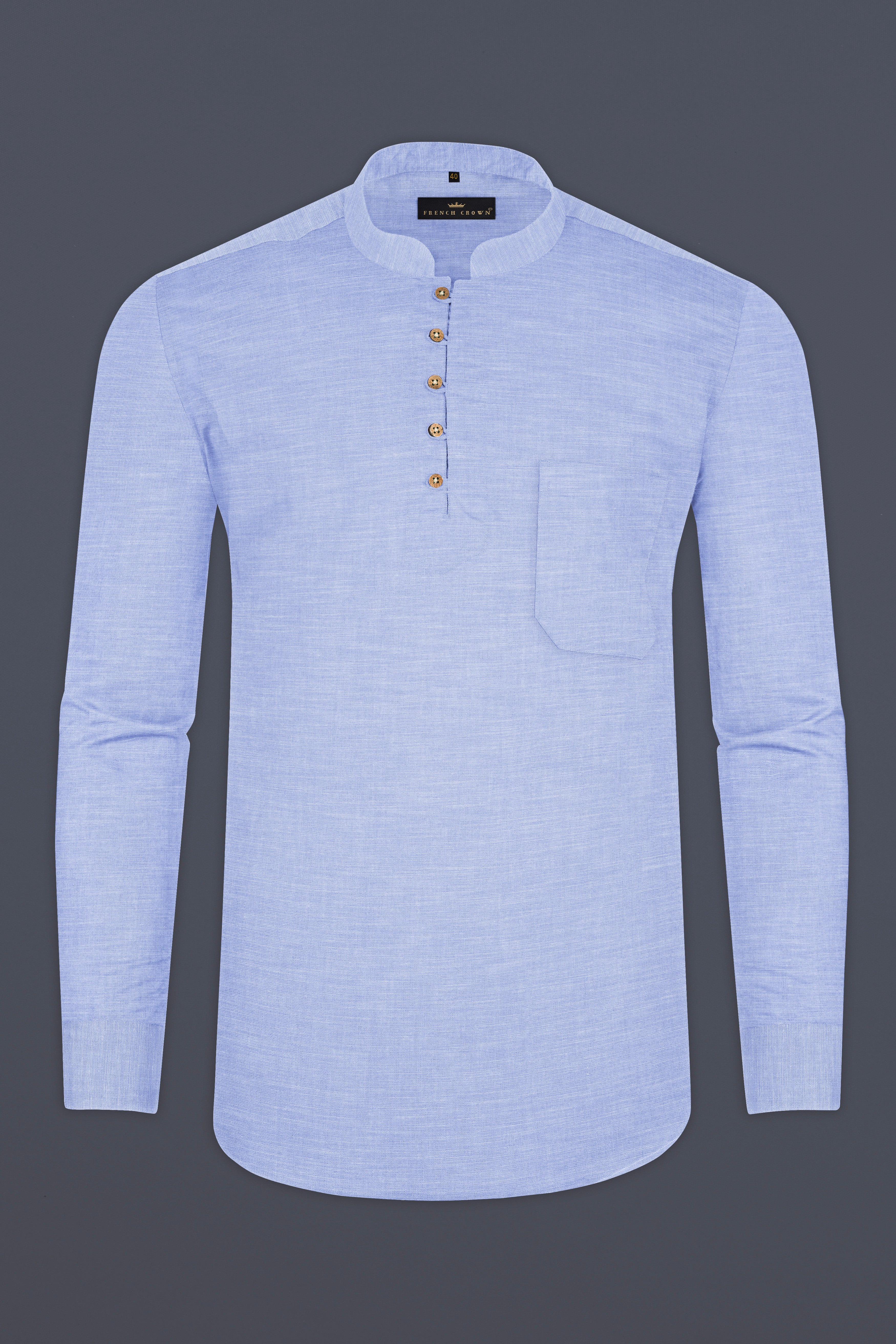 Light Periwinkle Blue Luxurious Linen Kurta Shirt