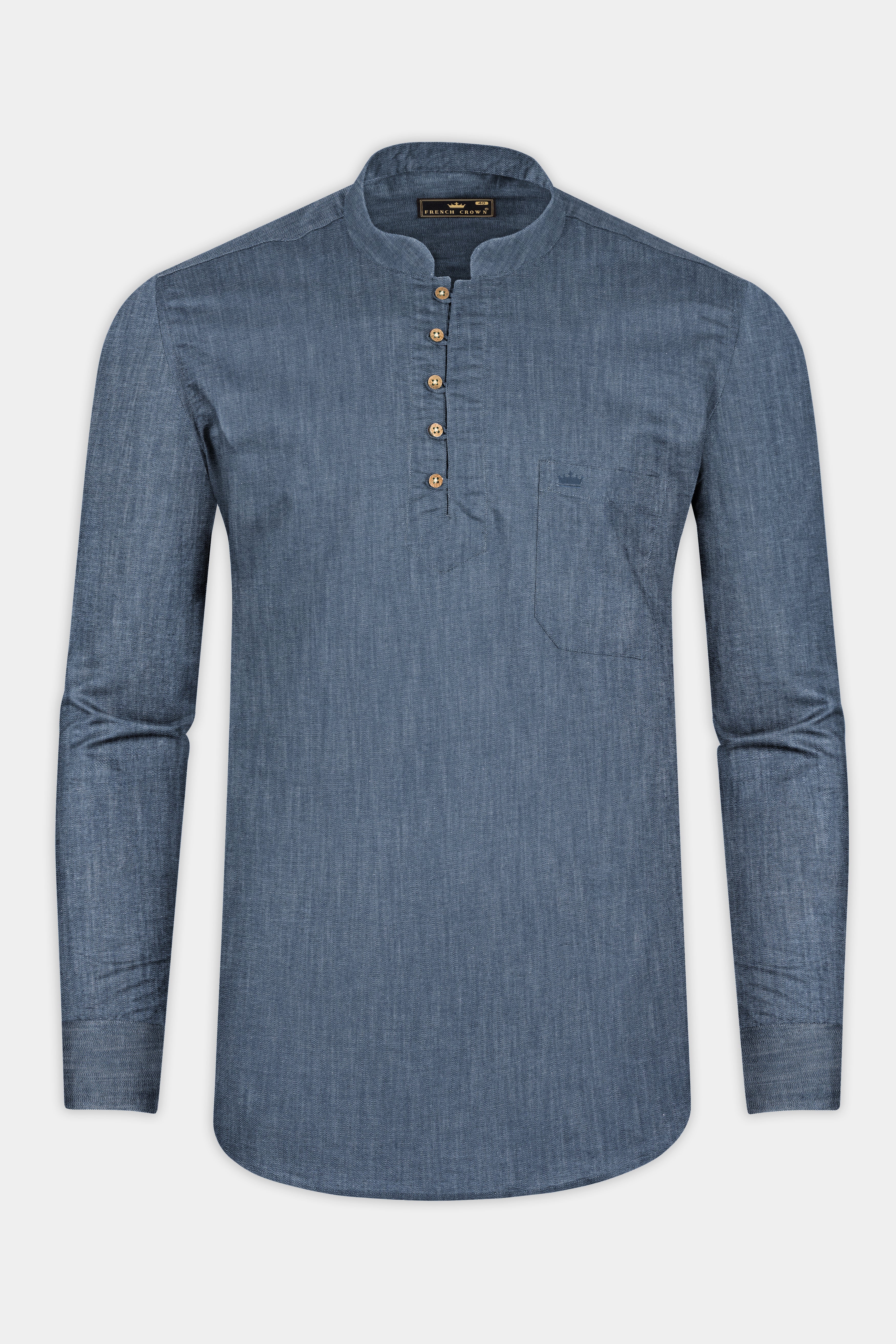 Shuttle Blue Heavyweight Luxurious Linen Kurta Shirt