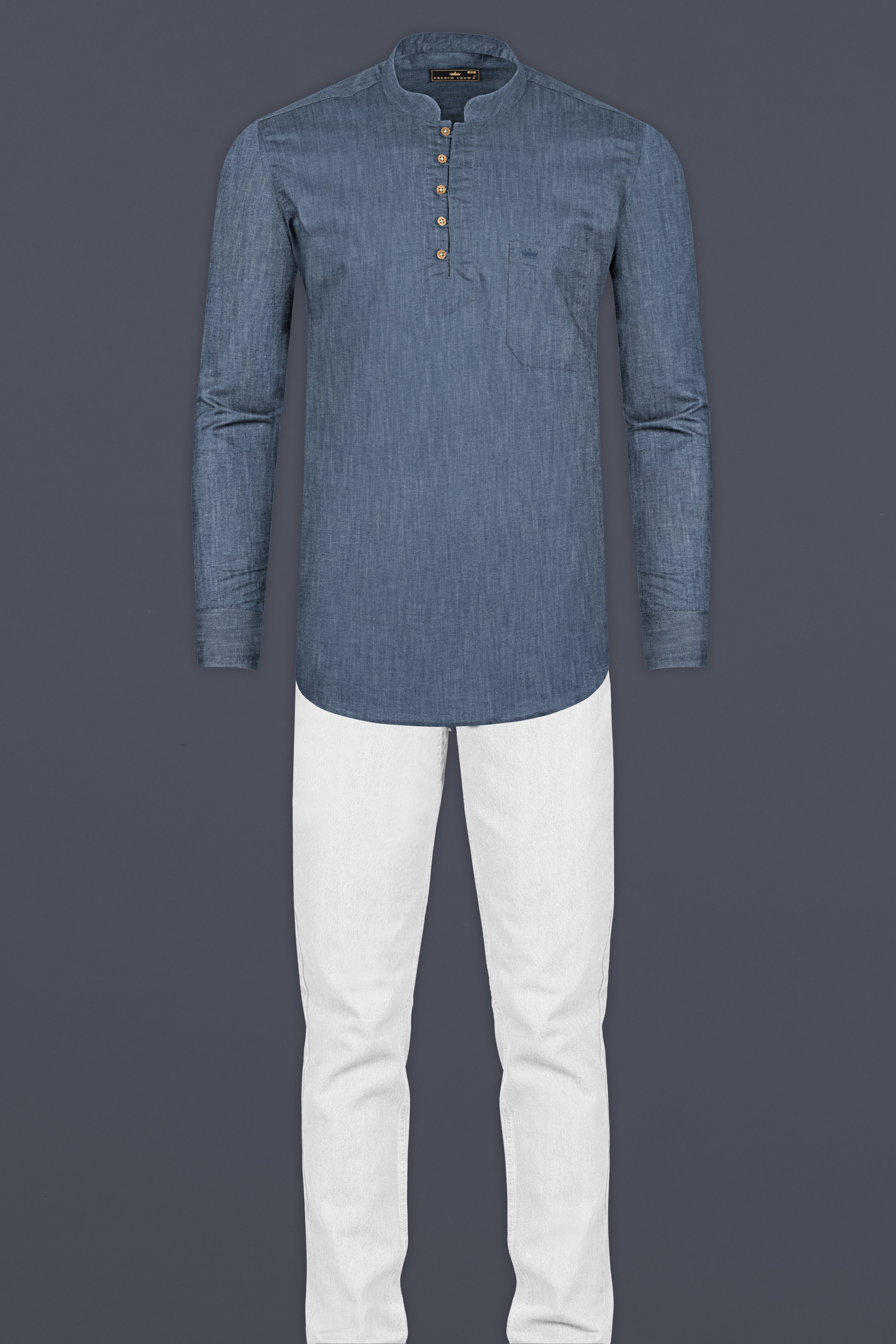 Shuttle Blue Heavyweight Luxurious Linen Kurta Shirt