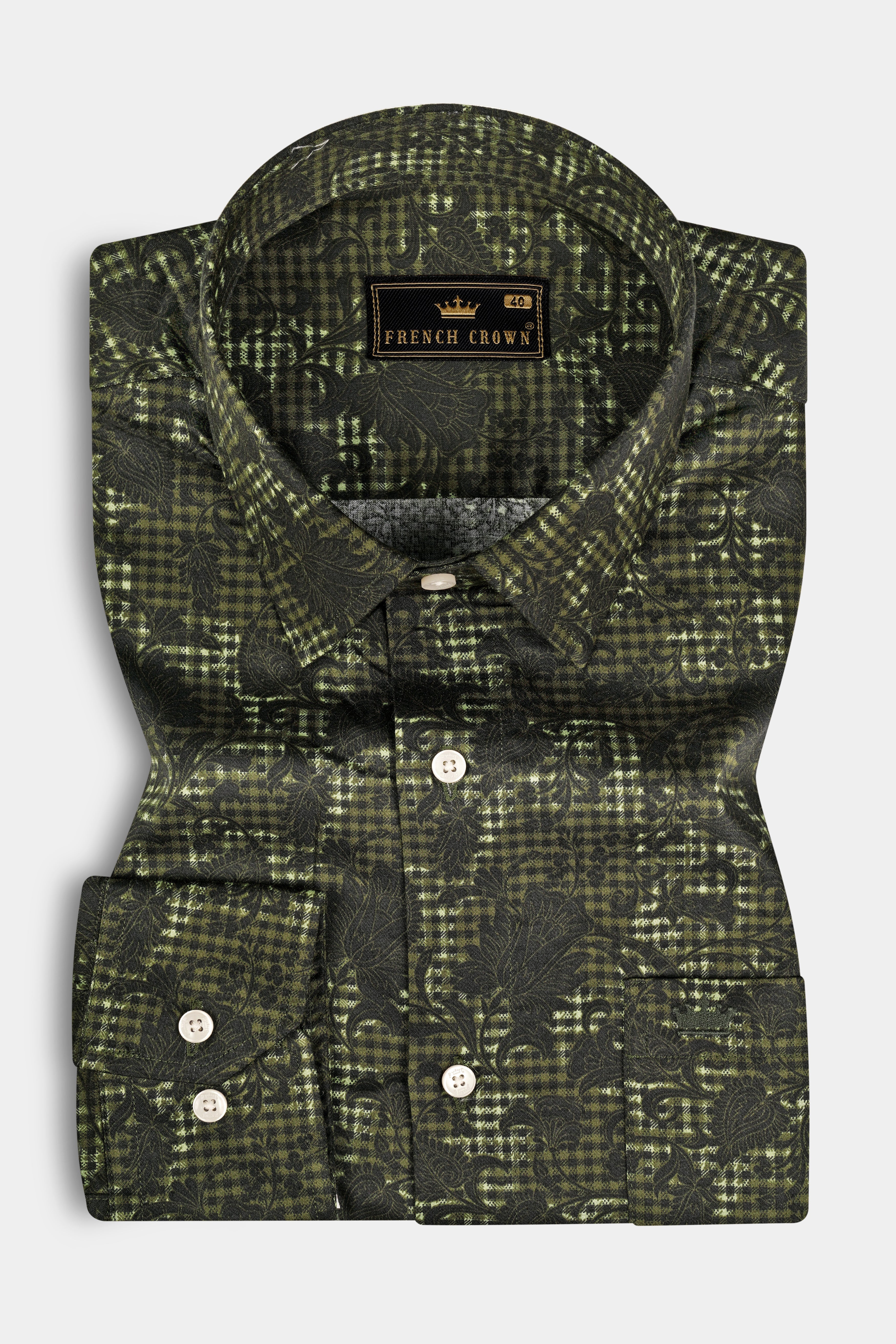 Woodland Green and Cinder Black Damask Textured Super Soft Premium Cotton Shirt