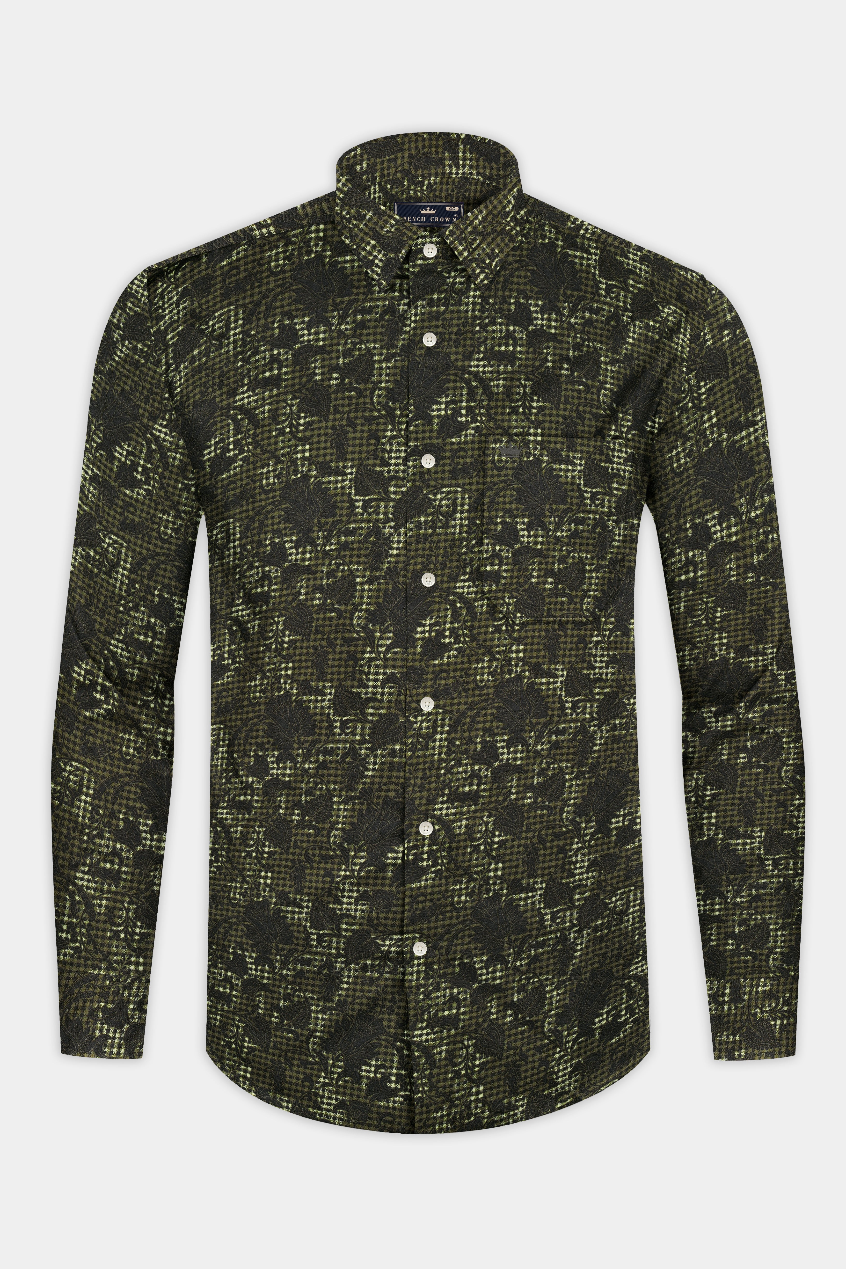 Woodland Green and Cinder Black Damask Textured Super Soft Premium Cotton Shirt