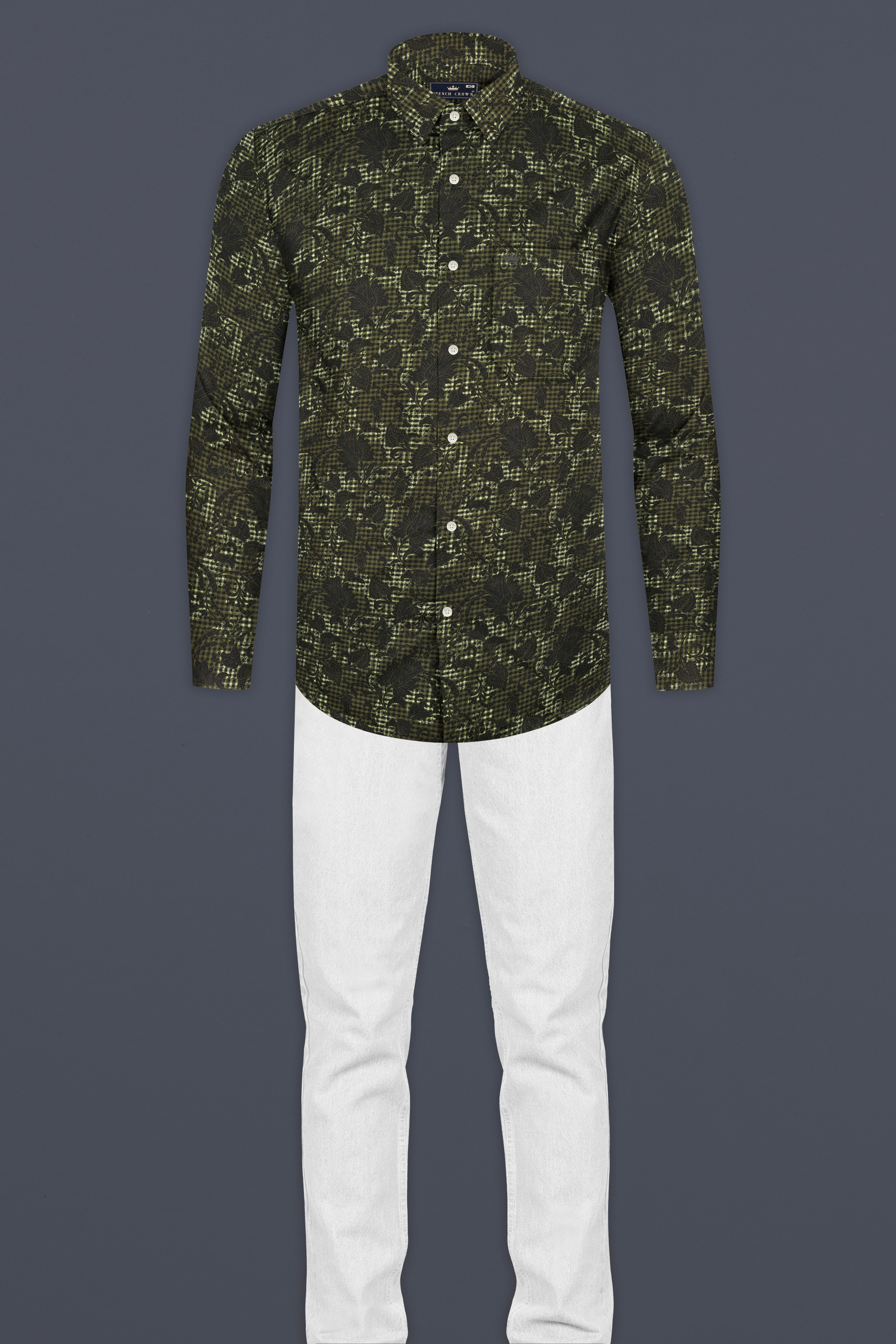 Woodland Green and Cinder Black Damask Textured Super Soft Premium Cotton Shirt