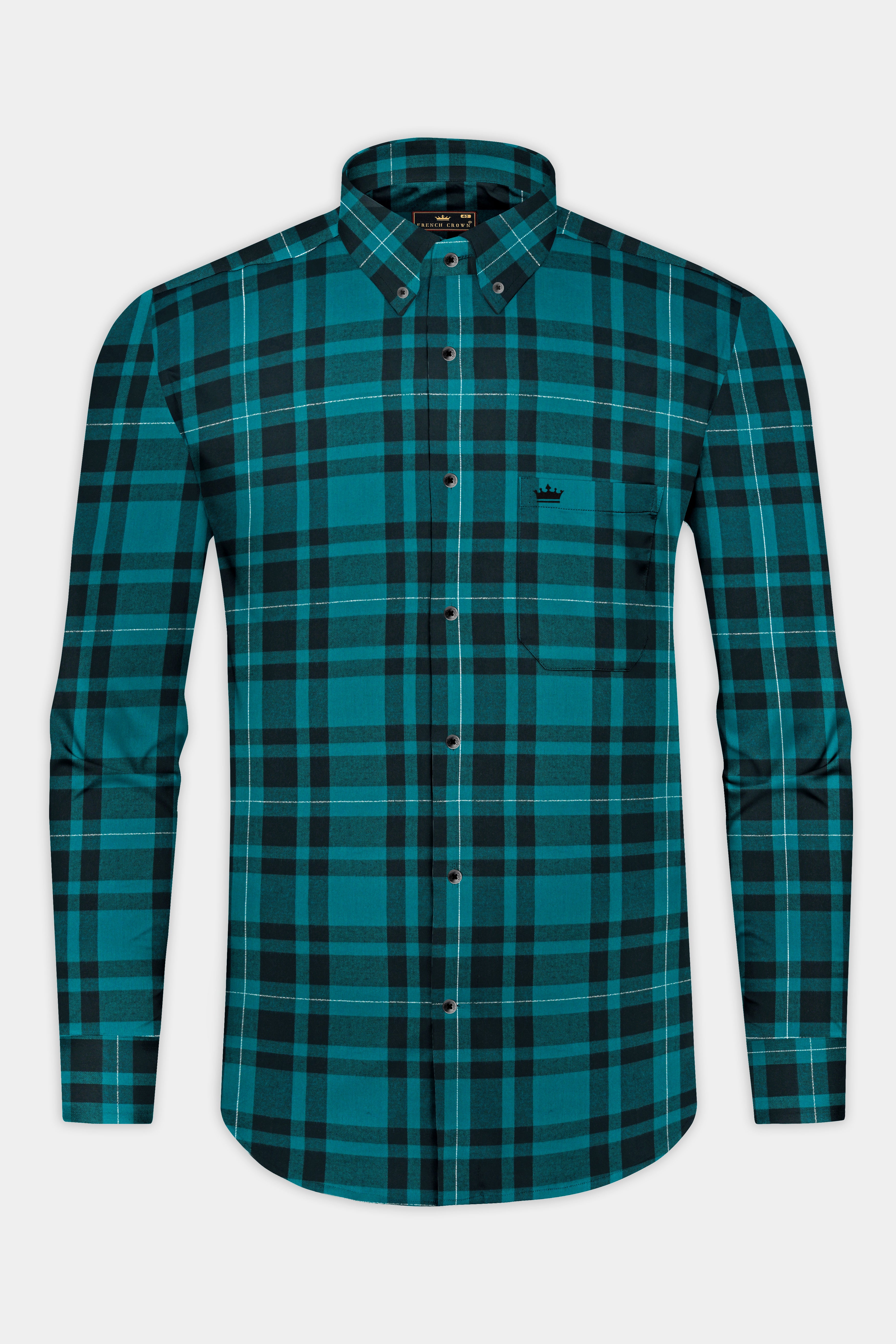 Deep Aqua and Cinder Plaid Flannel Shirt