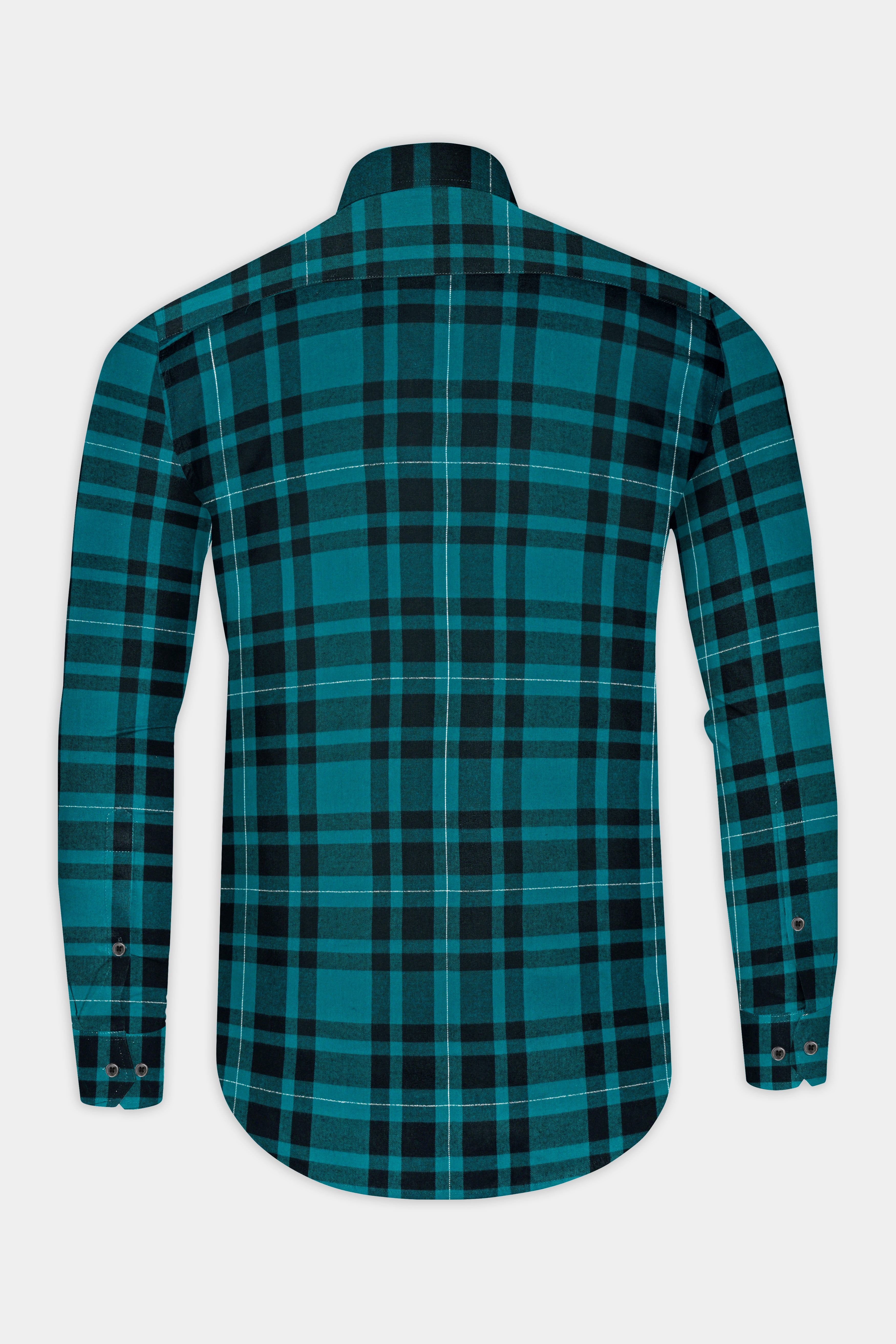 Deep Aqua and Cinder Plaid Flannel Shirt