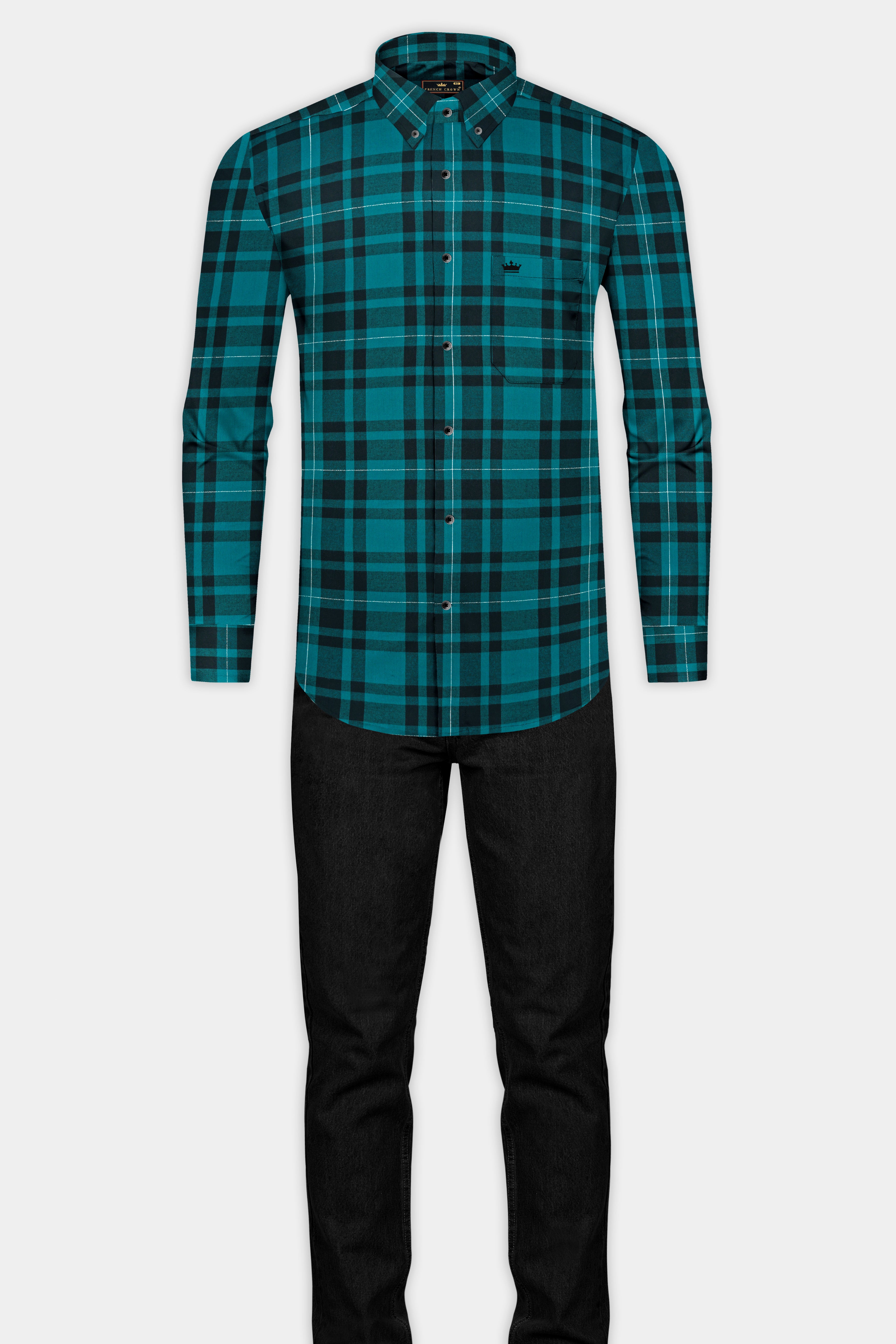 Deep Aqua and Cinder Plaid Flannel Shirt