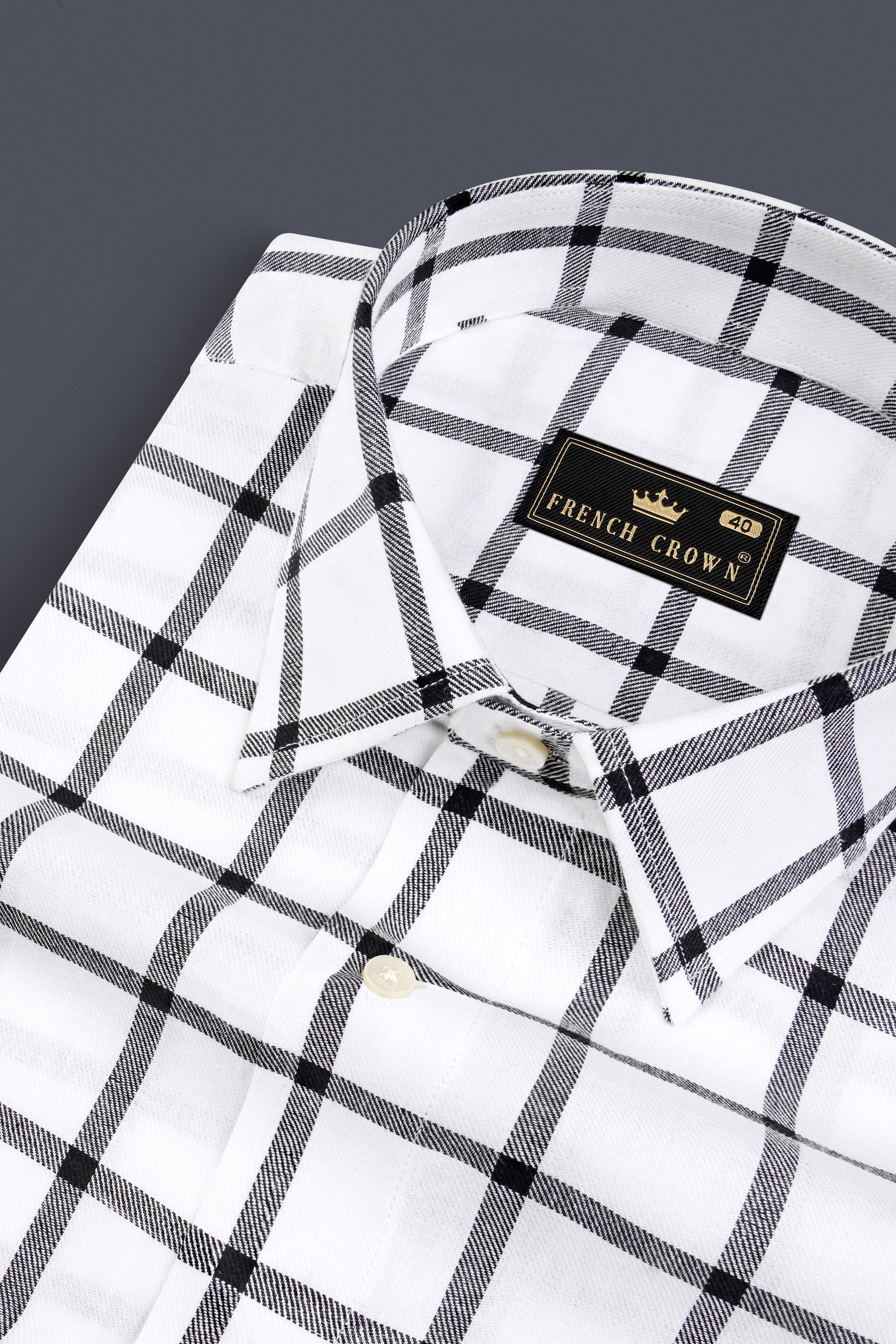 White and Black Windowpane Twill Premium Cotton Shirt