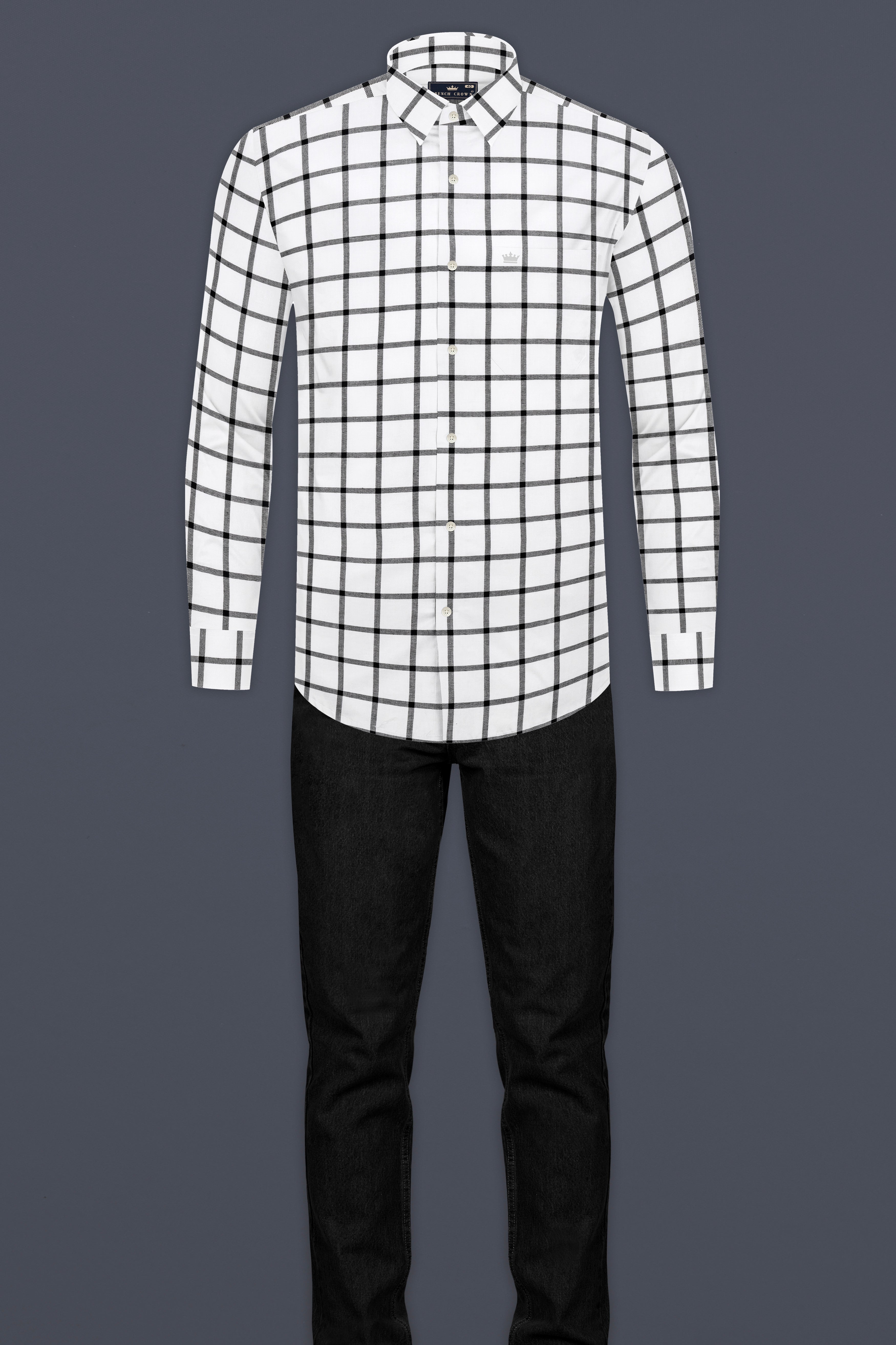 White and Black Windowpane Twill Premium Cotton Shirt