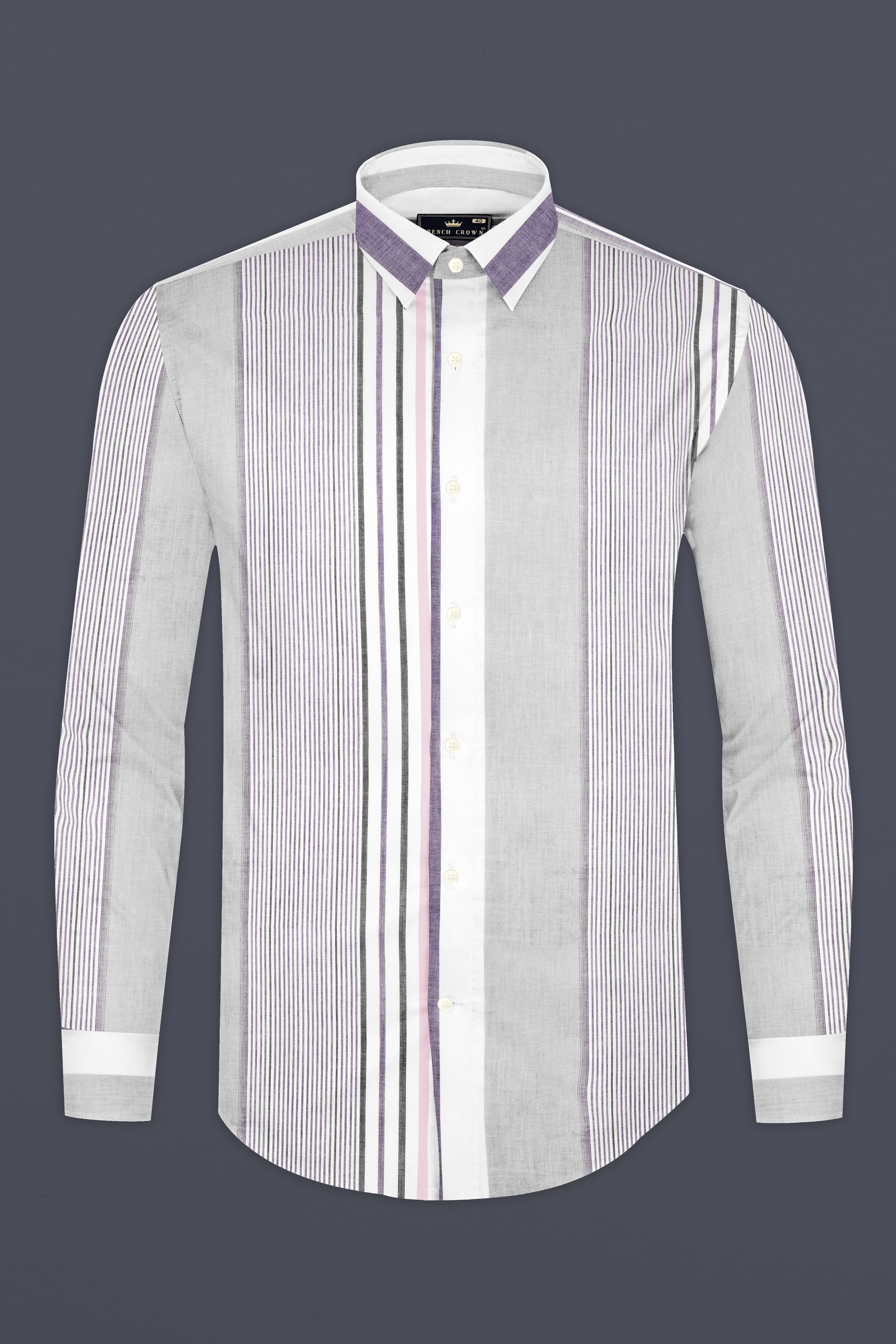 Celeste Gray with Opera Mauve Striped Premium Cotton Shirt