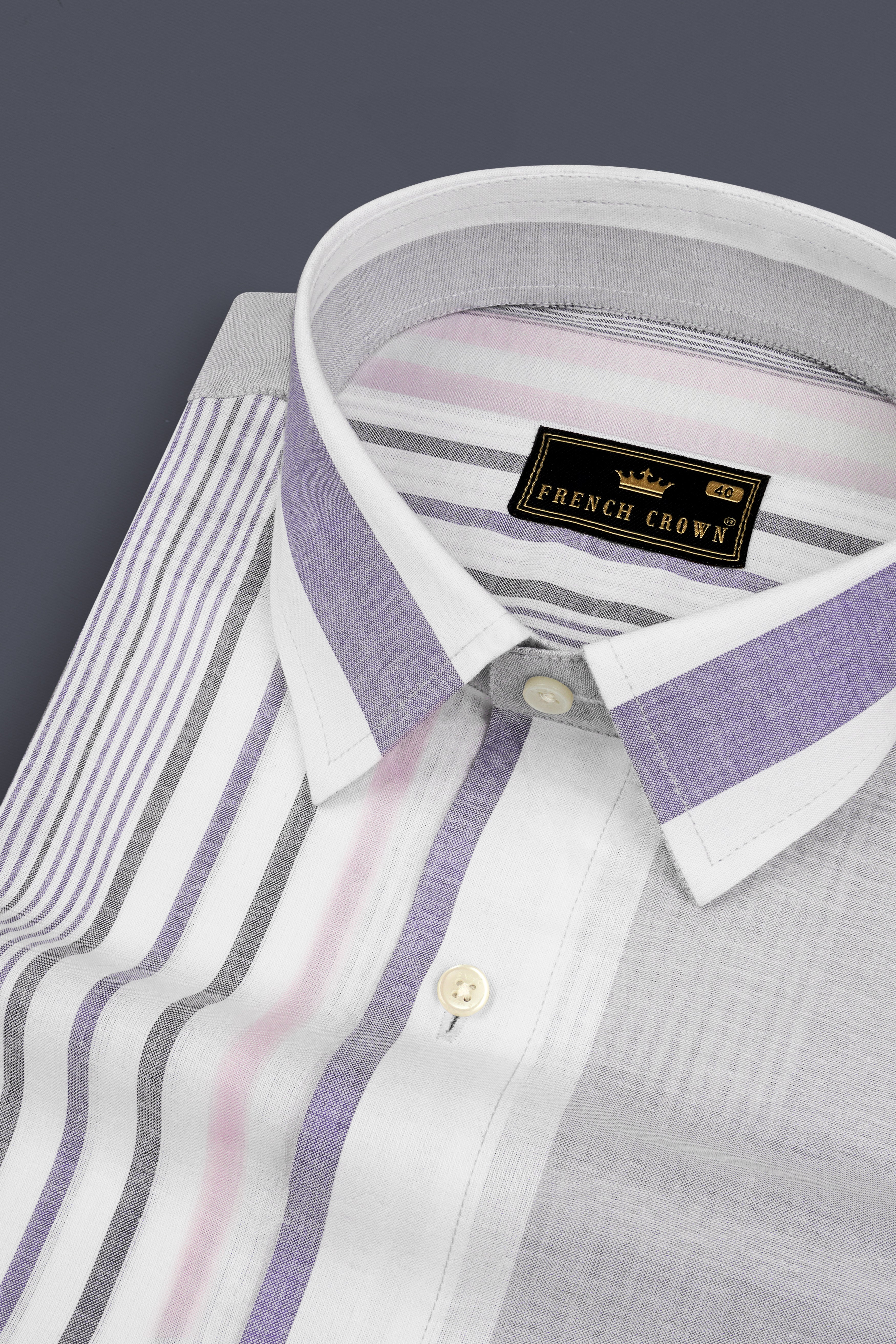 Celeste Gray with Opera Mauve Striped Premium Cotton Shirt