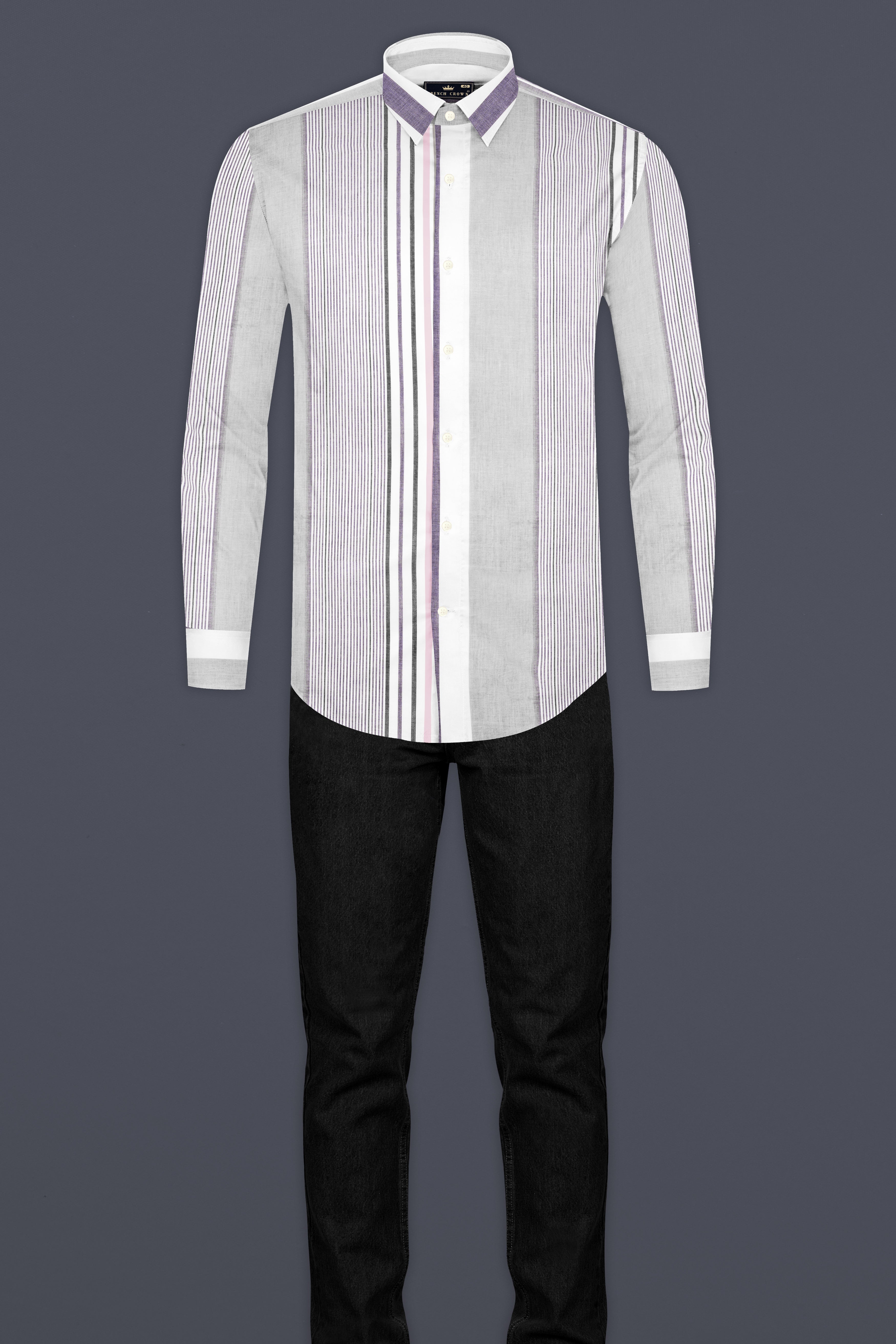 Celeste Gray with Opera Mauve Striped Premium Cotton Shirt