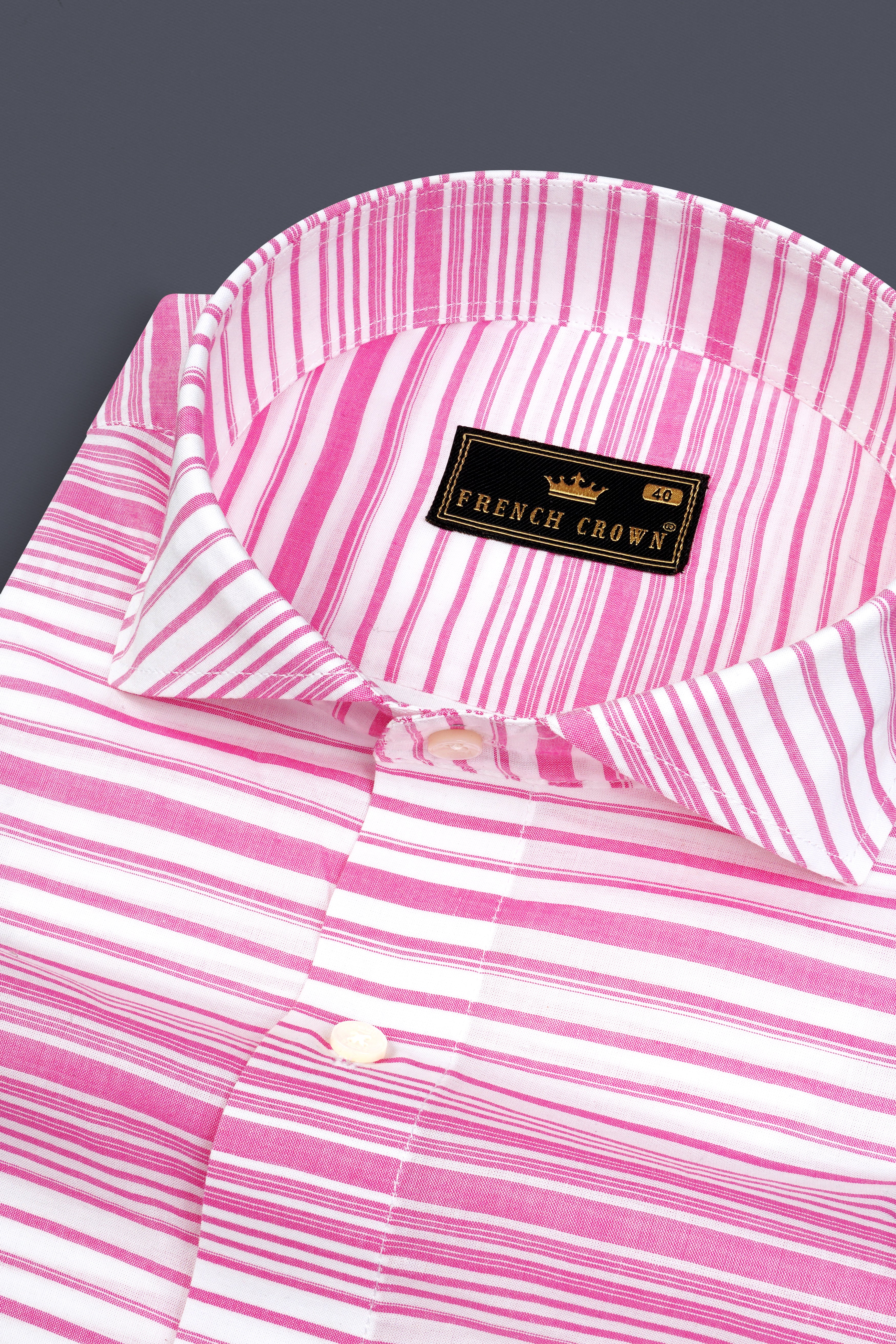 Bright White and Deep Blush Striped Premium Cotton Shirt