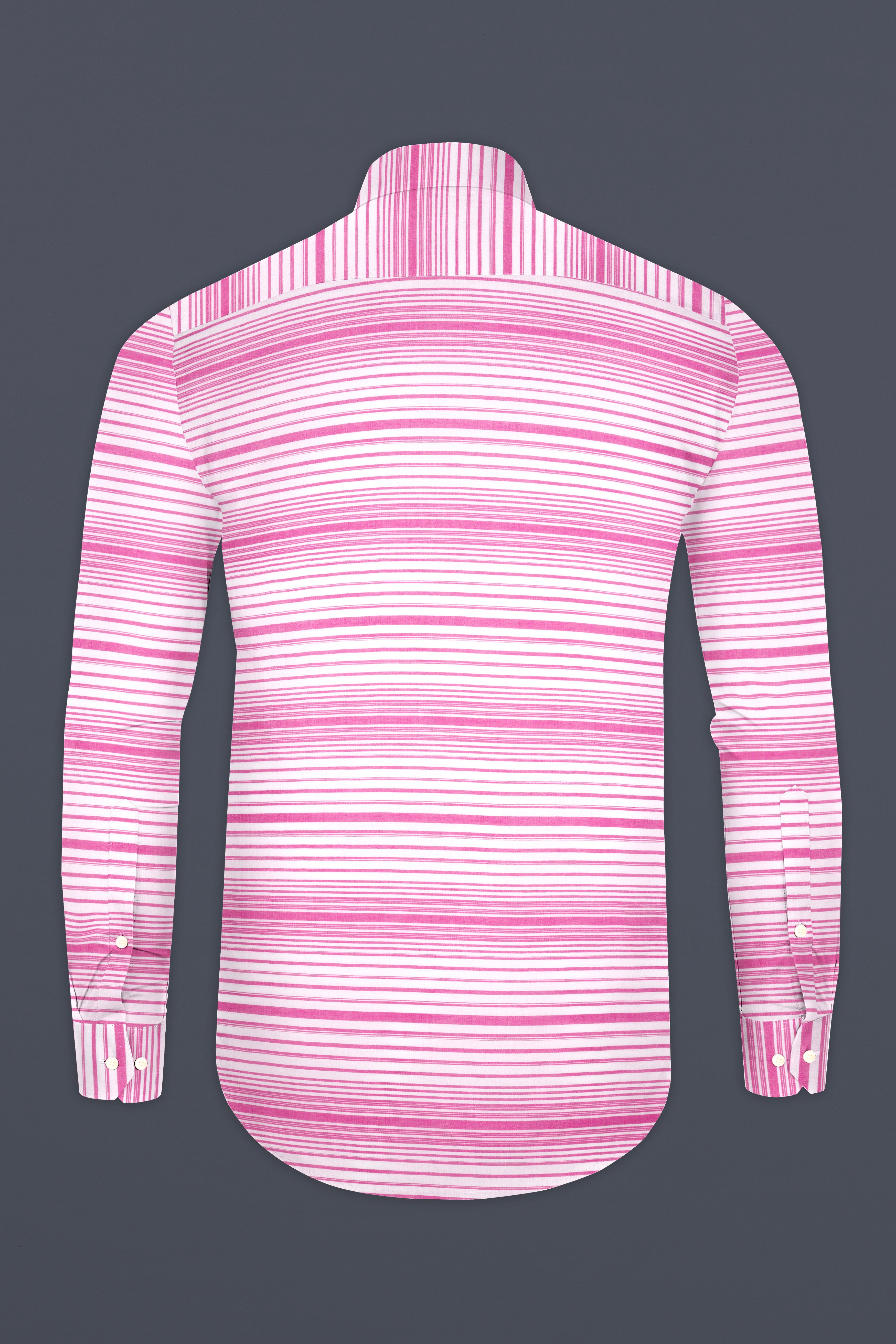 Bright White and Deep Blush Striped Premium Cotton Shirt