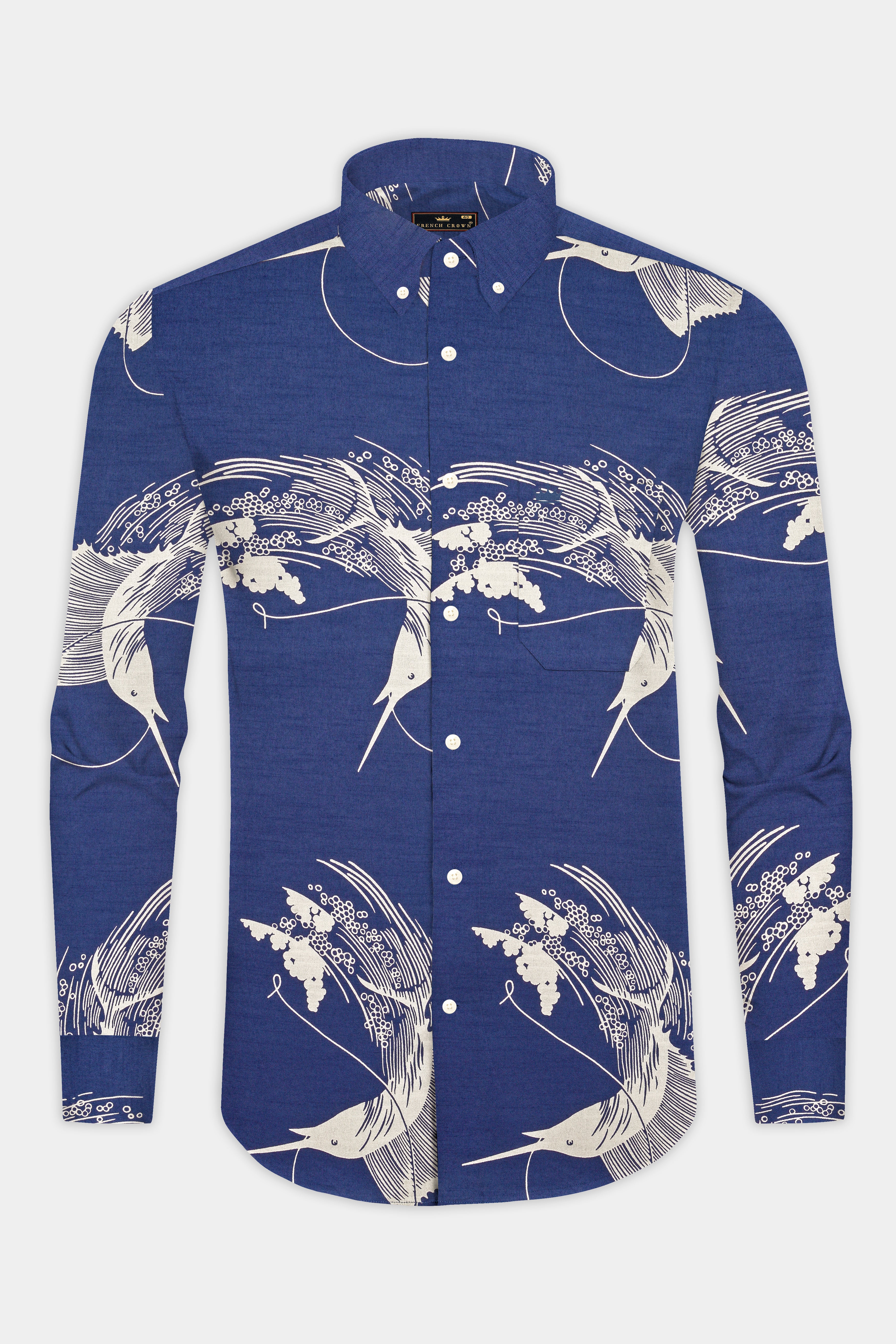 Rhino Blue Dolphin Printed Royal Oxford Shirt