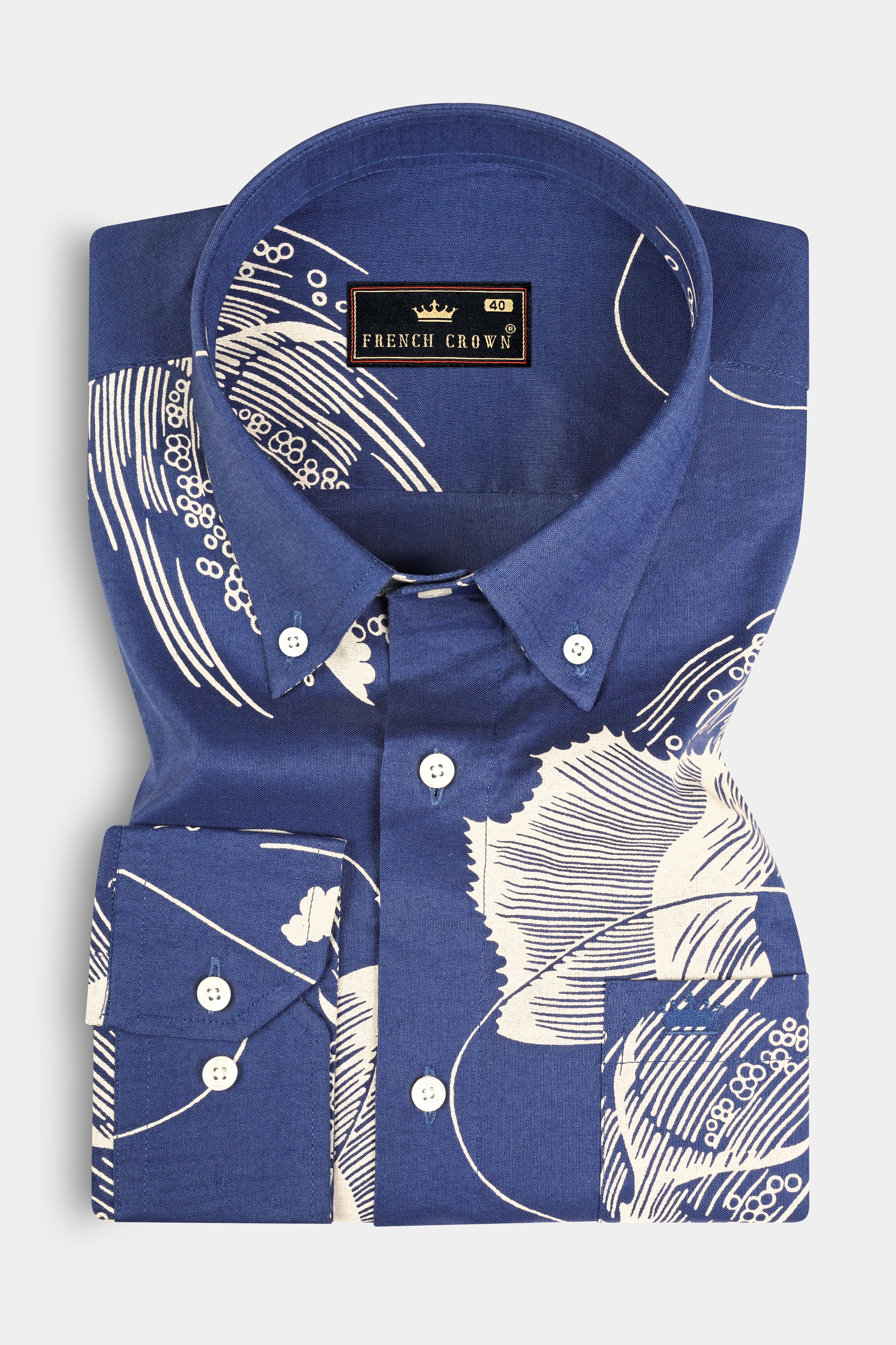 Rhino Blue Dolphin Printed Royal Oxford Shirt