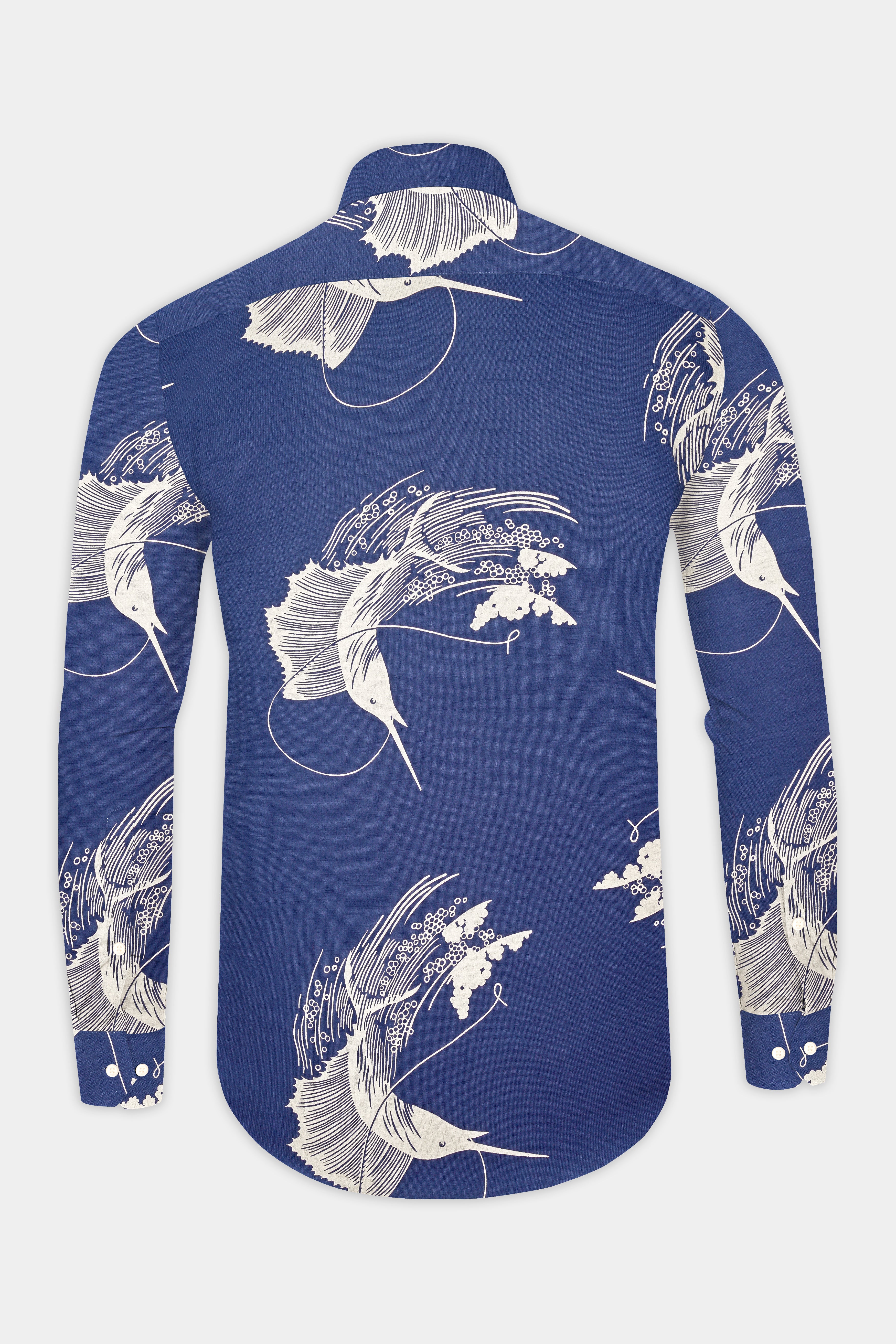 Rhino Blue Dolphin Printed Royal Oxford Shirt