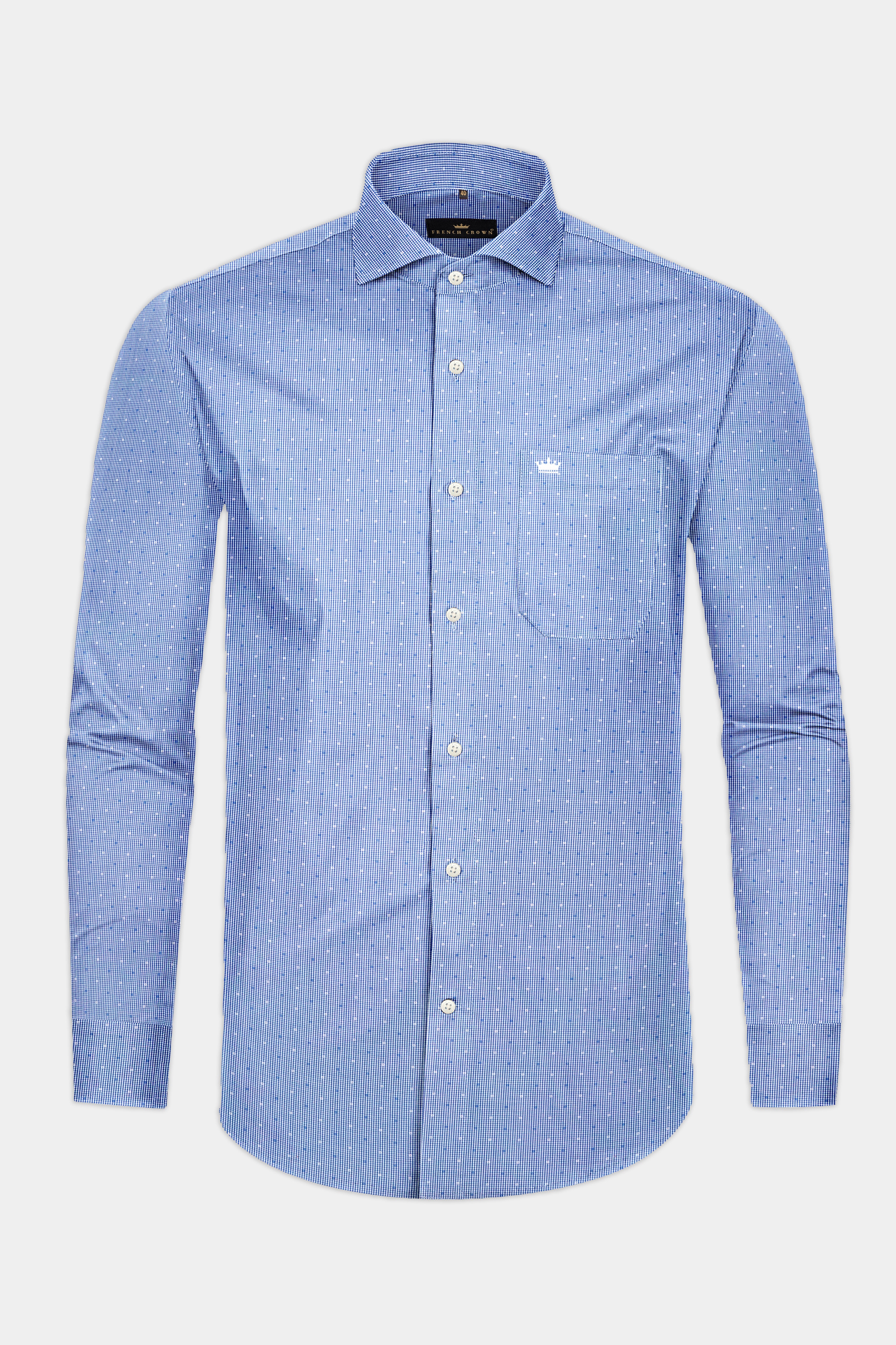 White and Ship Cove Blue Gingham Dobby Textured Premium Cotton Shirt