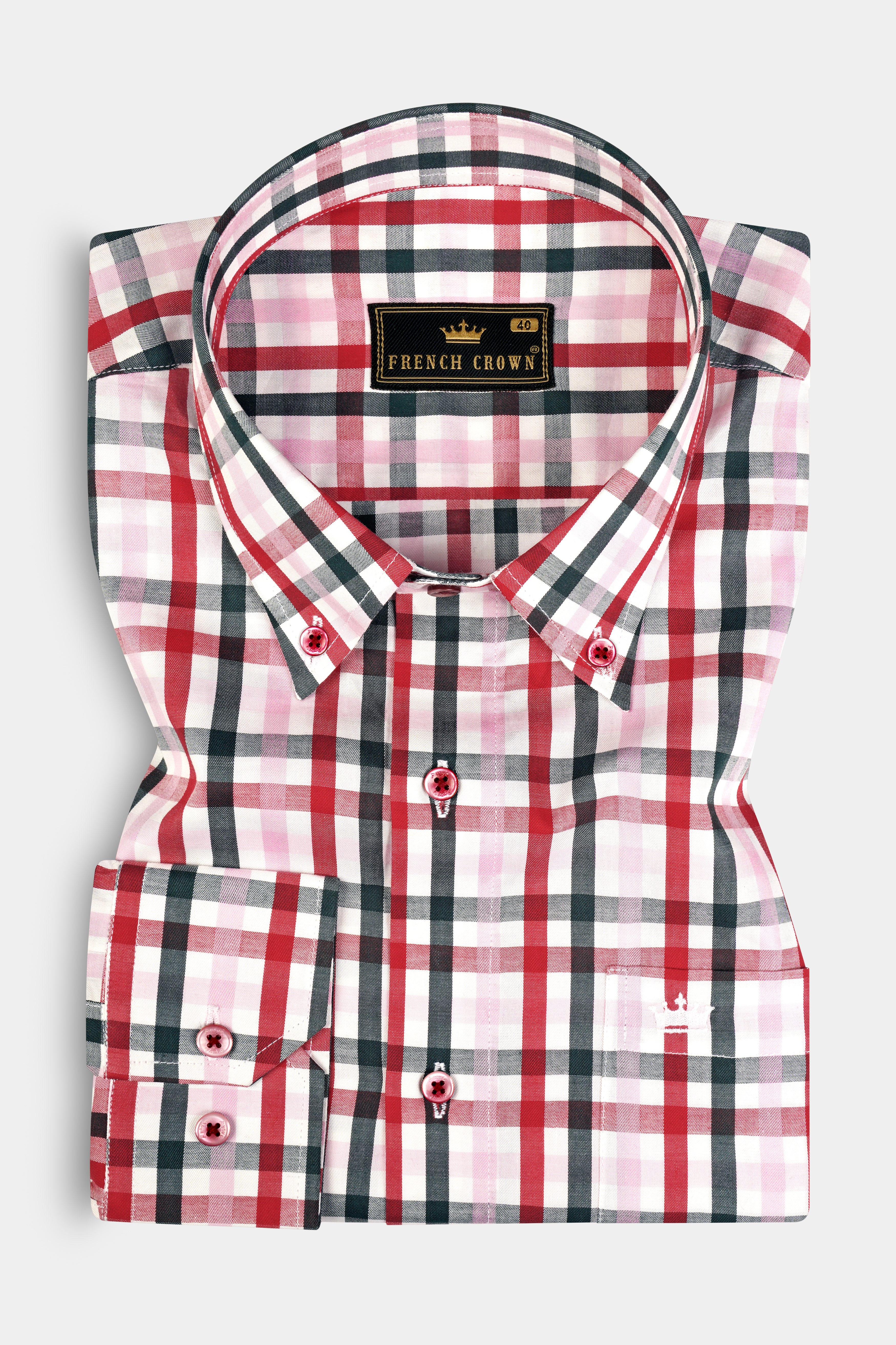 Reddish with White Plaid Twill Premium Cotton Shirt