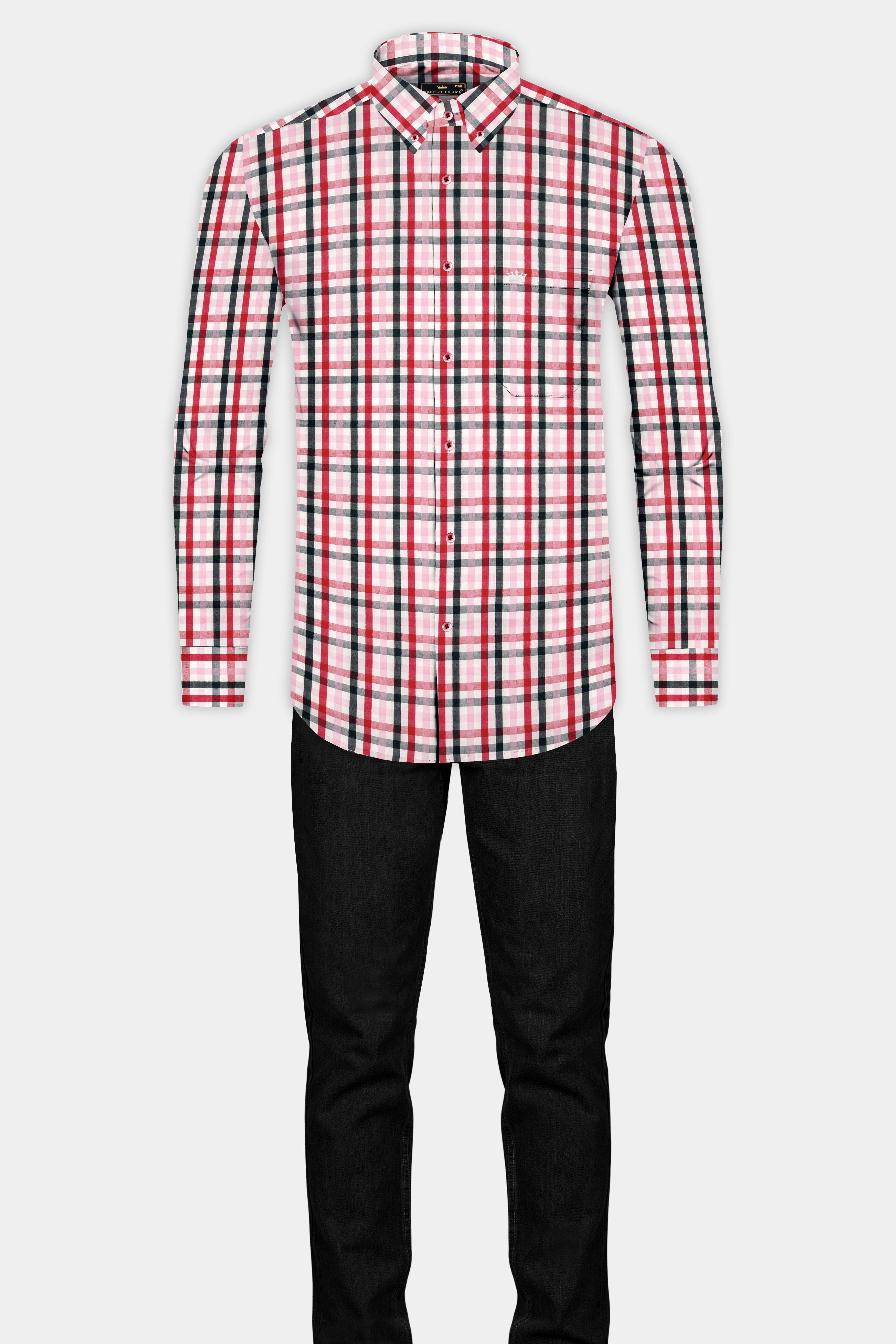 Reddish with White Plaid Twill Premium Cotton Shirt