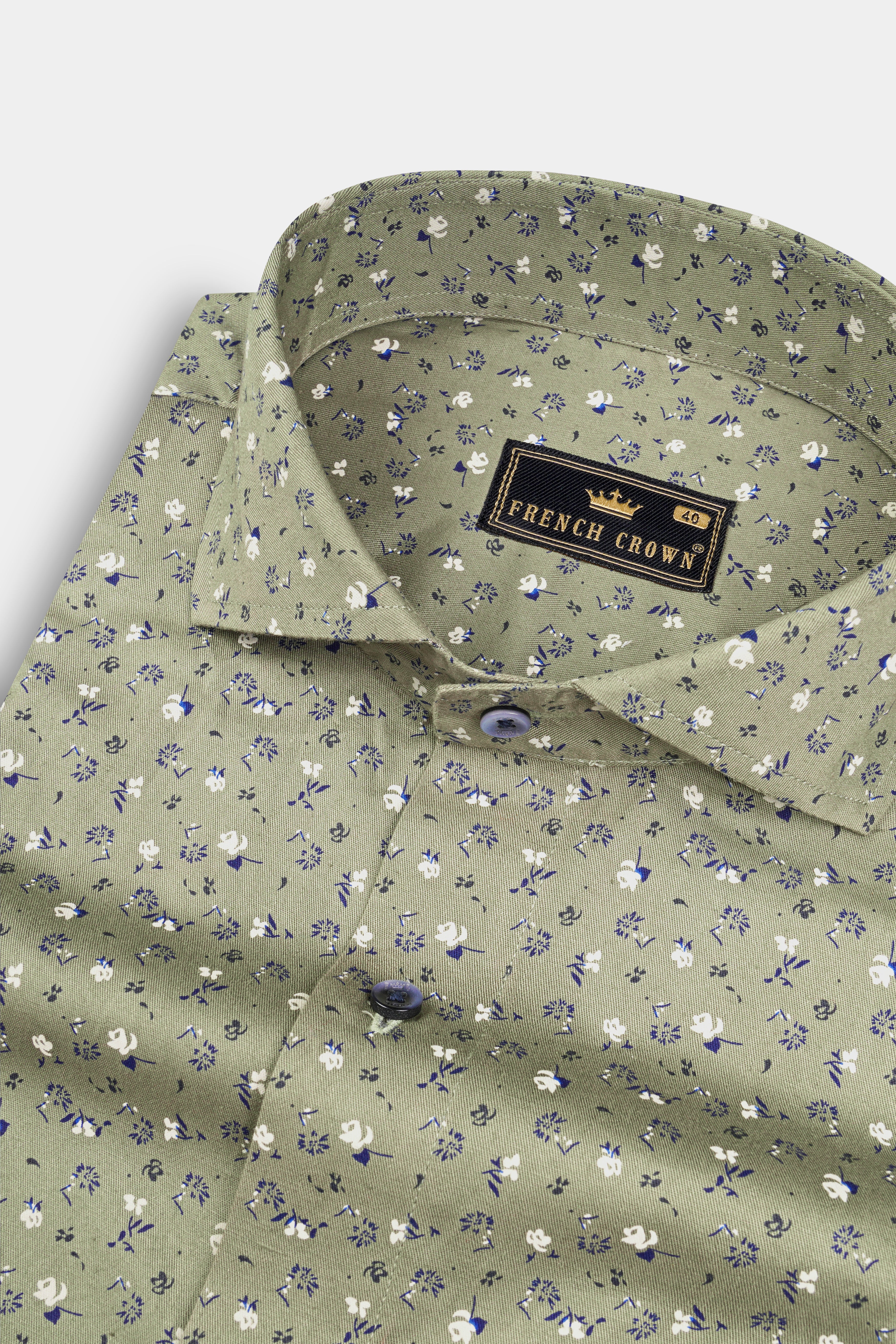 Sage Green Floral Printed Super Soft Premium Cotton Shirt