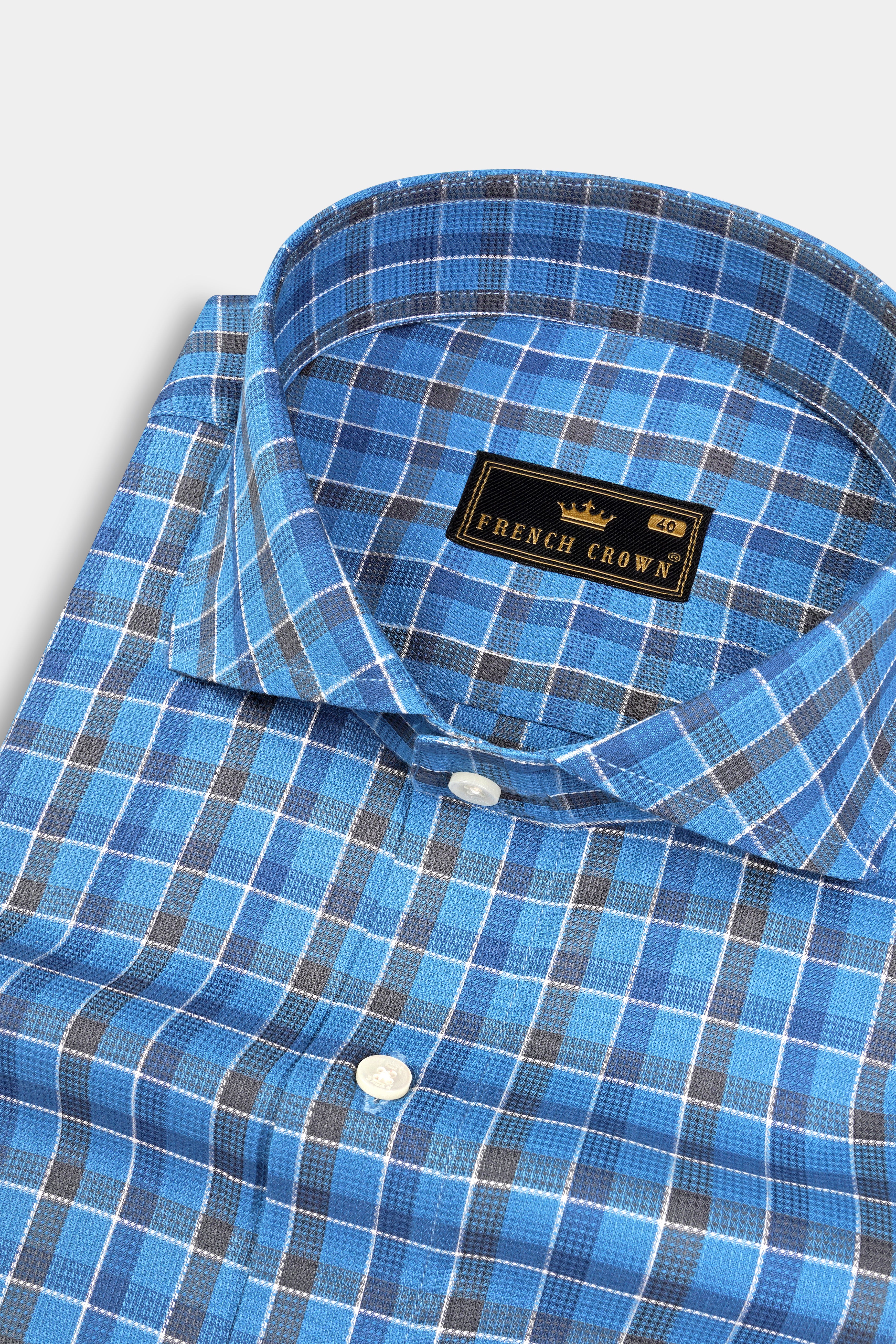 Malibu and St Tropaz Blue Plaid Dobby Textured Premium Giza Cotton Shirt