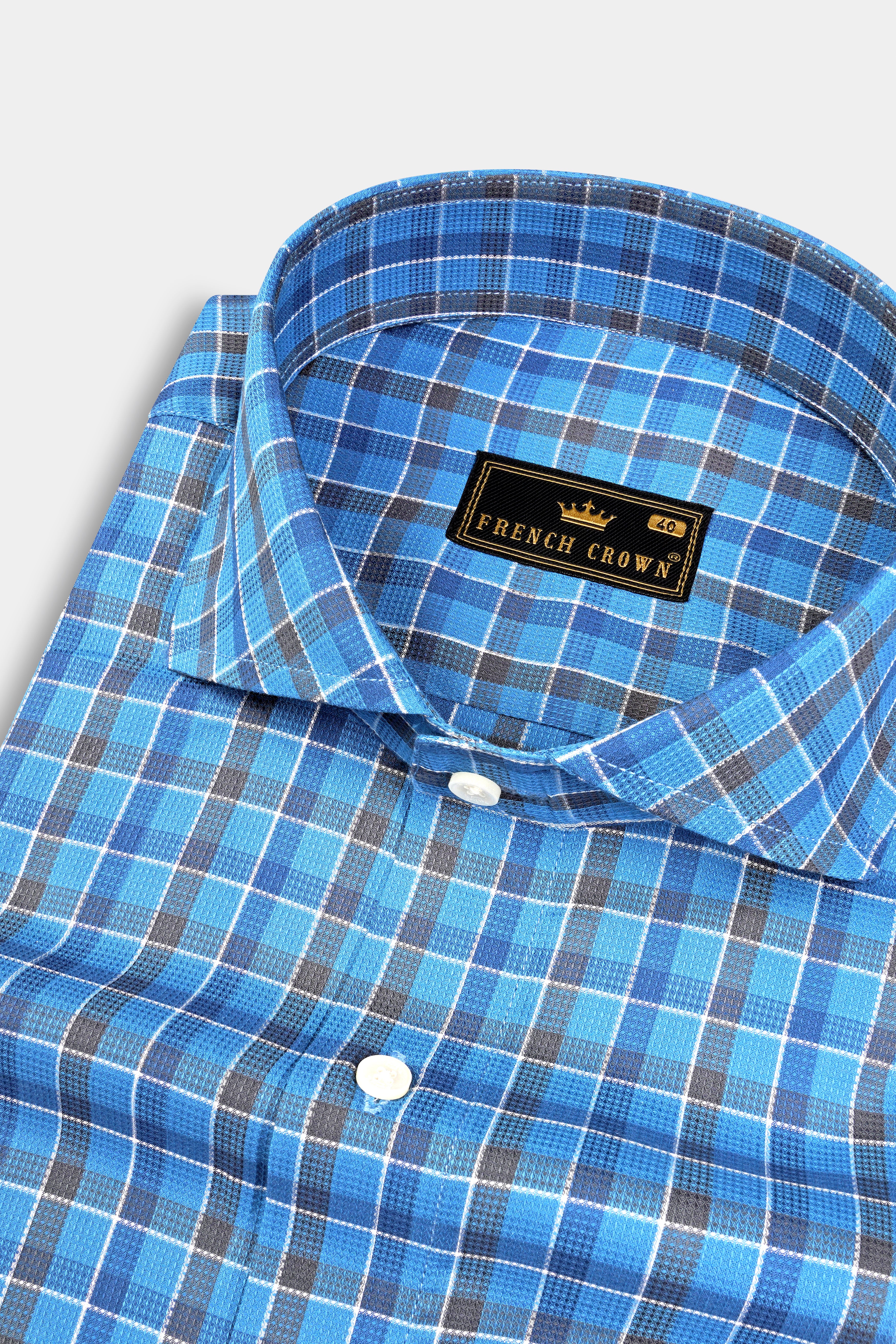 Malibu and St Tropaz Blue Plaid Dobby Textured Premium Giza Cotton Shirt