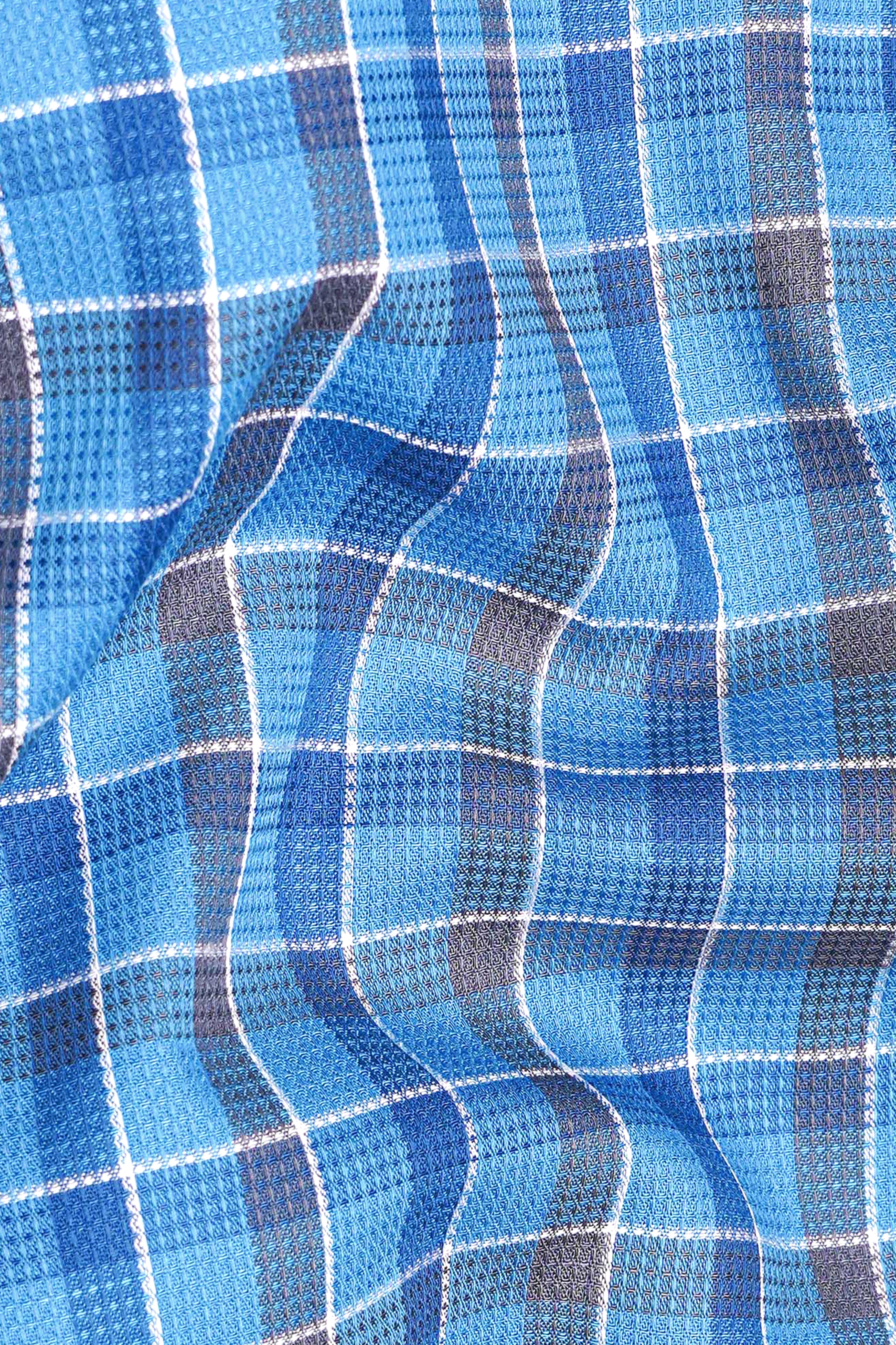 Malibu and St Tropaz Blue Plaid Dobby Textured Premium Giza Cotton Shirt