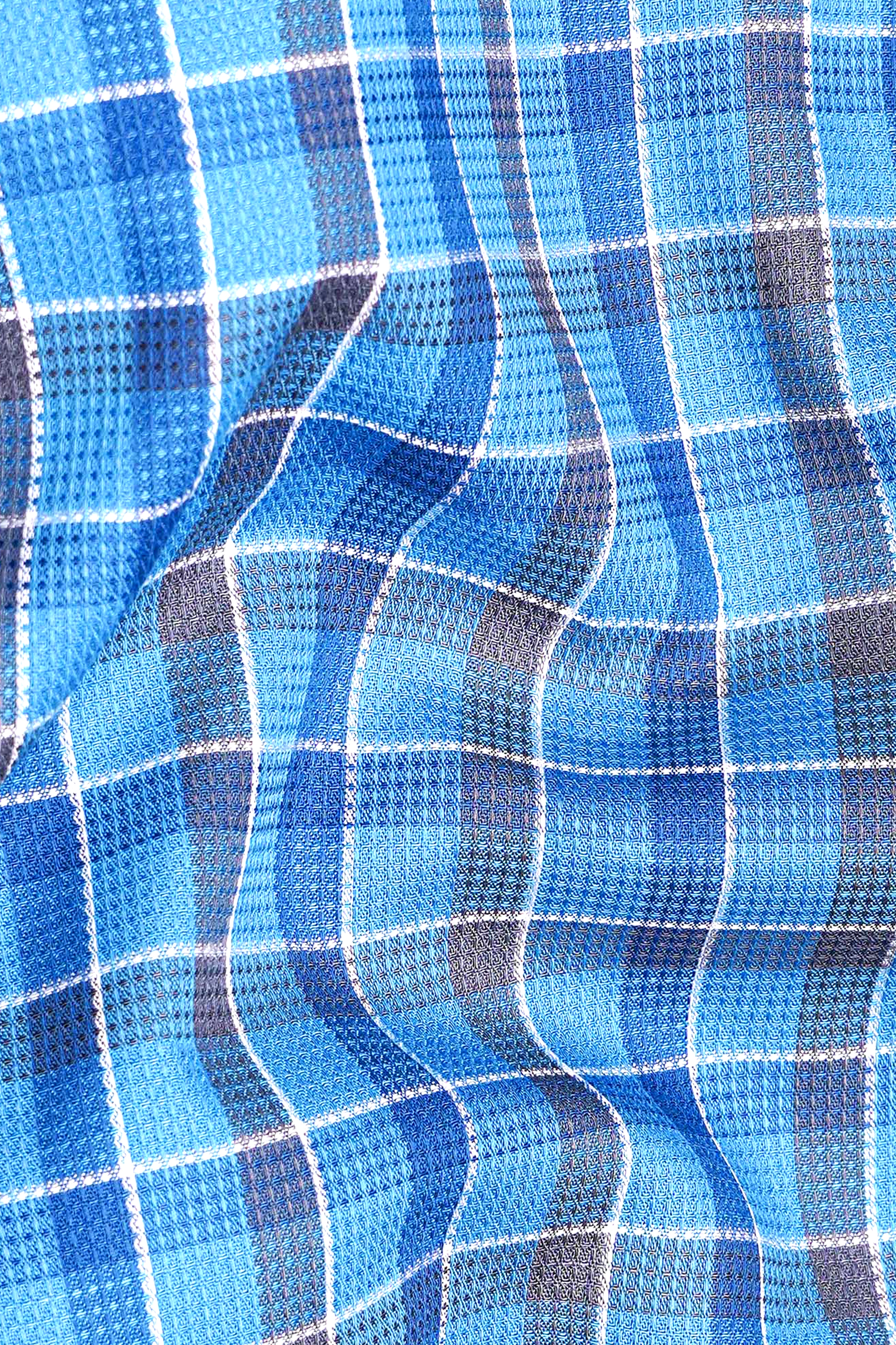 Malibu and St Tropaz Blue Plaid Dobby Textured Premium Giza Cotton Shirt