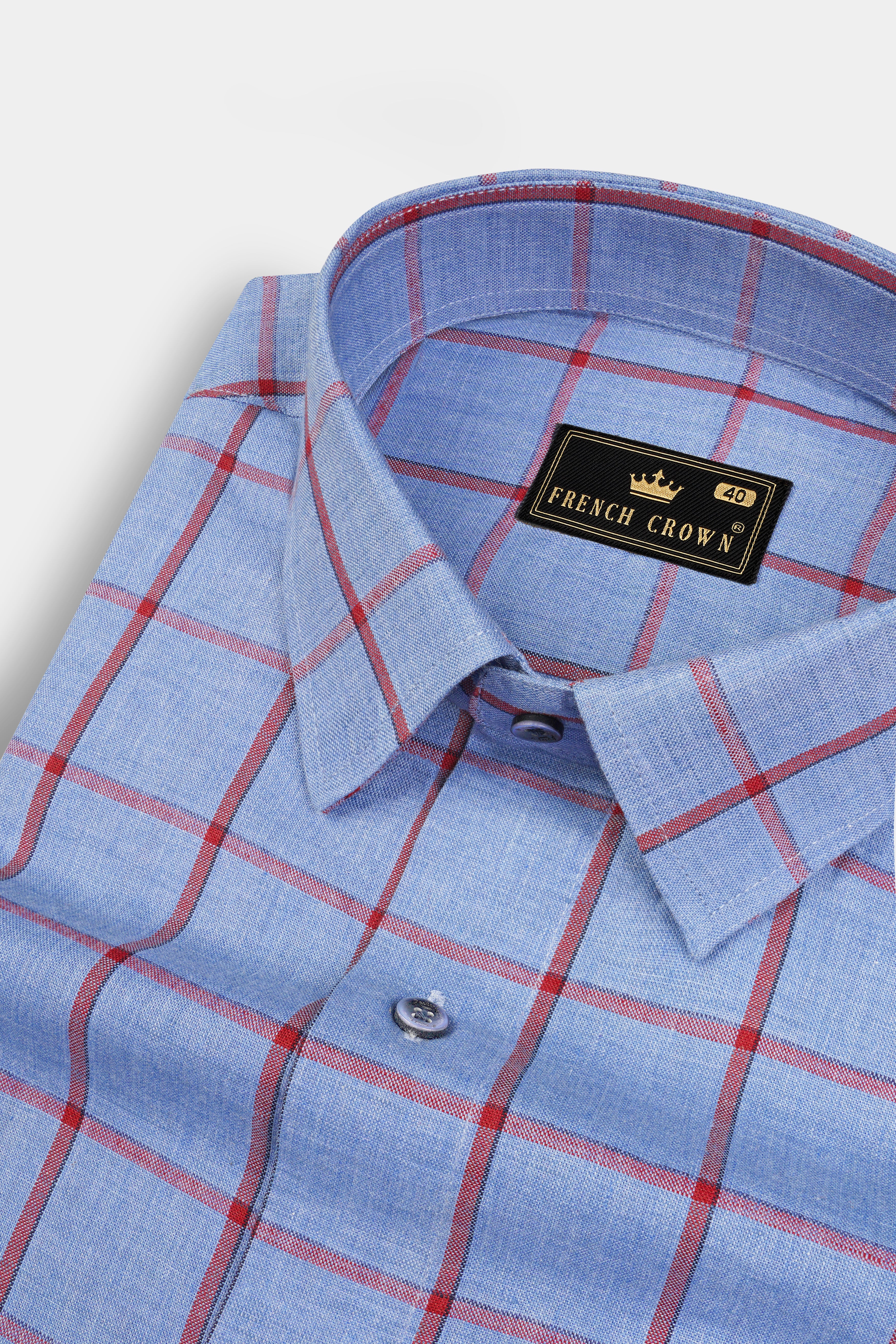 Shipcove Blue and Chestnut Red Windowpane Royal Oxford Shirt