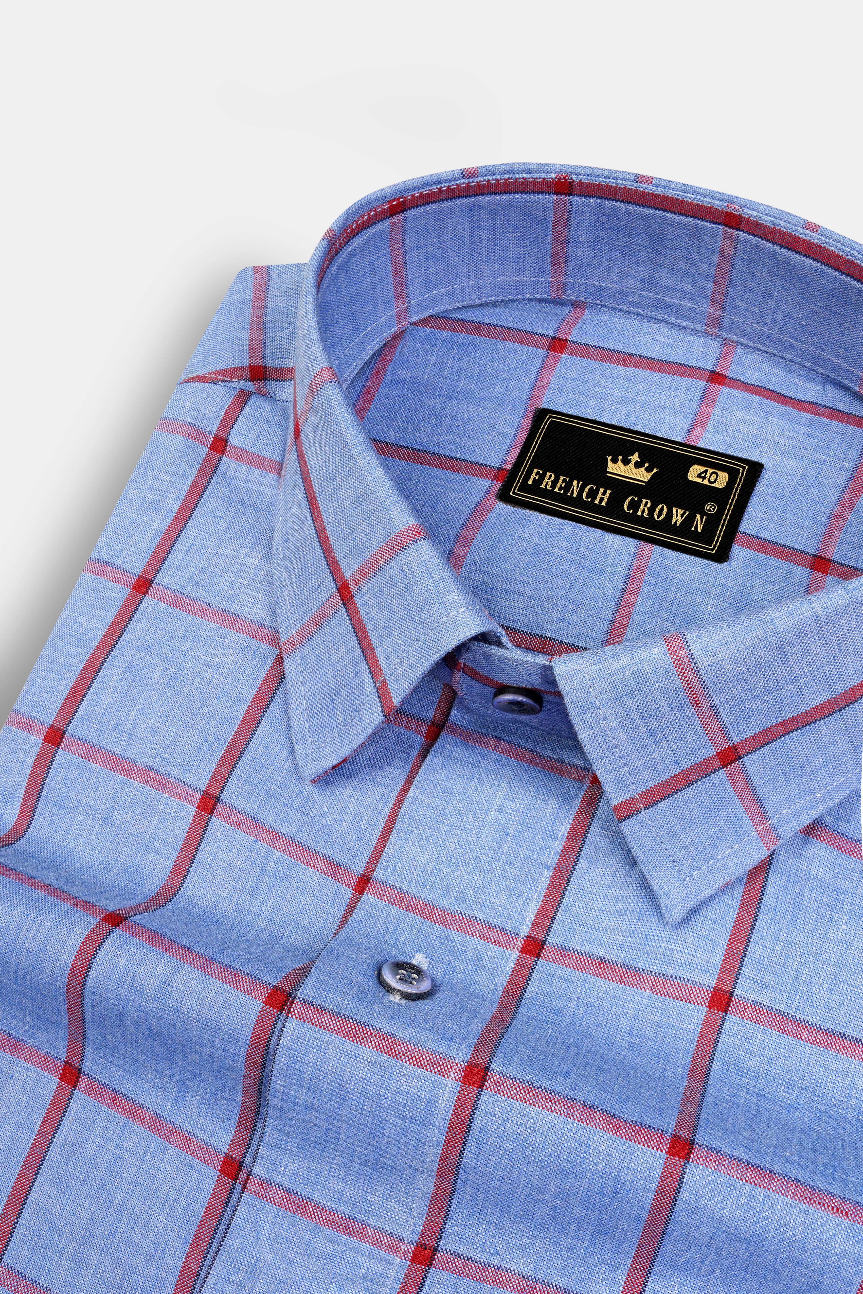 Shipcove Blue and Chestnut Red Windowpane Royal Oxford Shirt