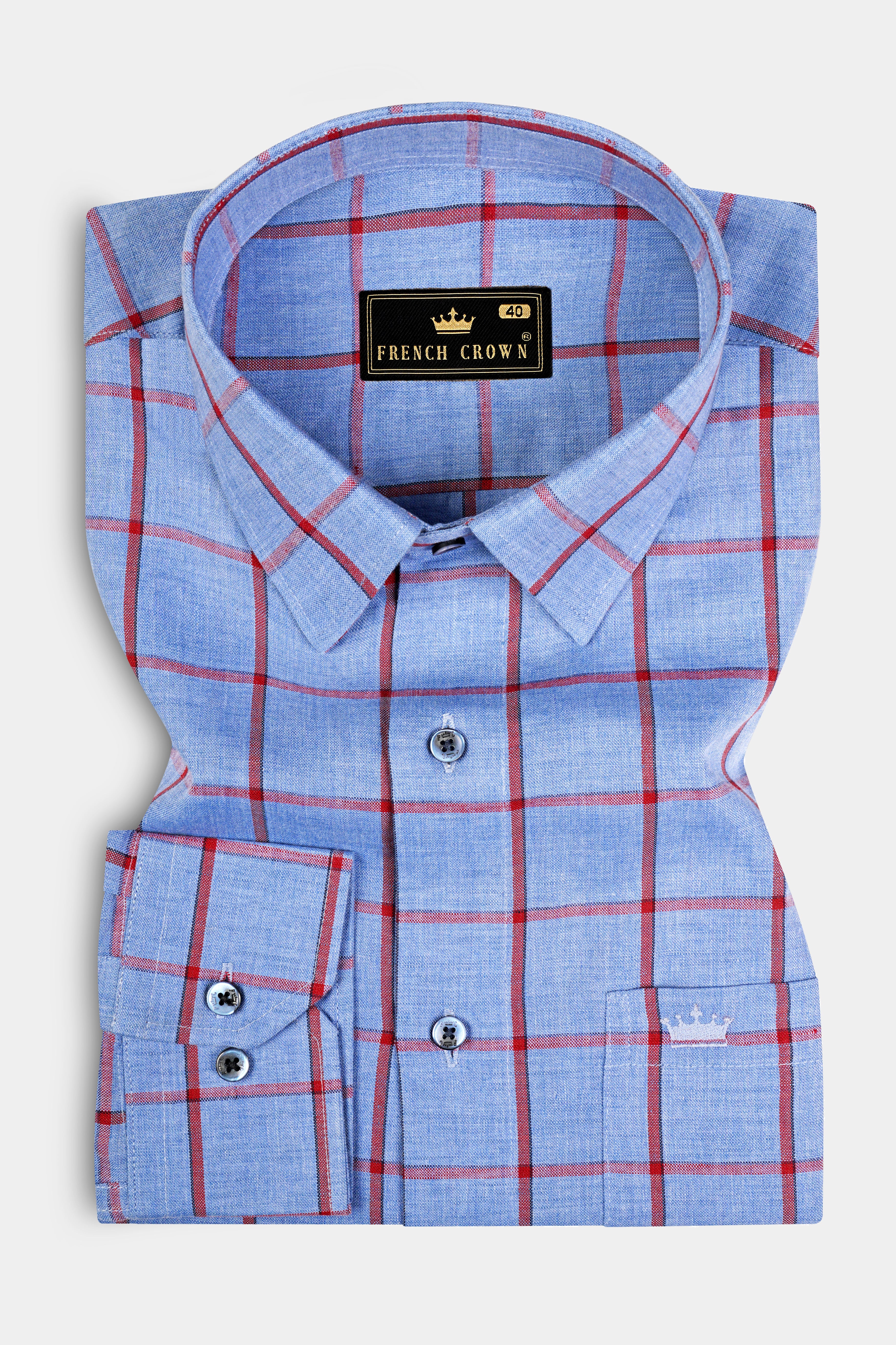 Shipcove Blue and Chestnut Red Windowpane Royal Oxford Shirt