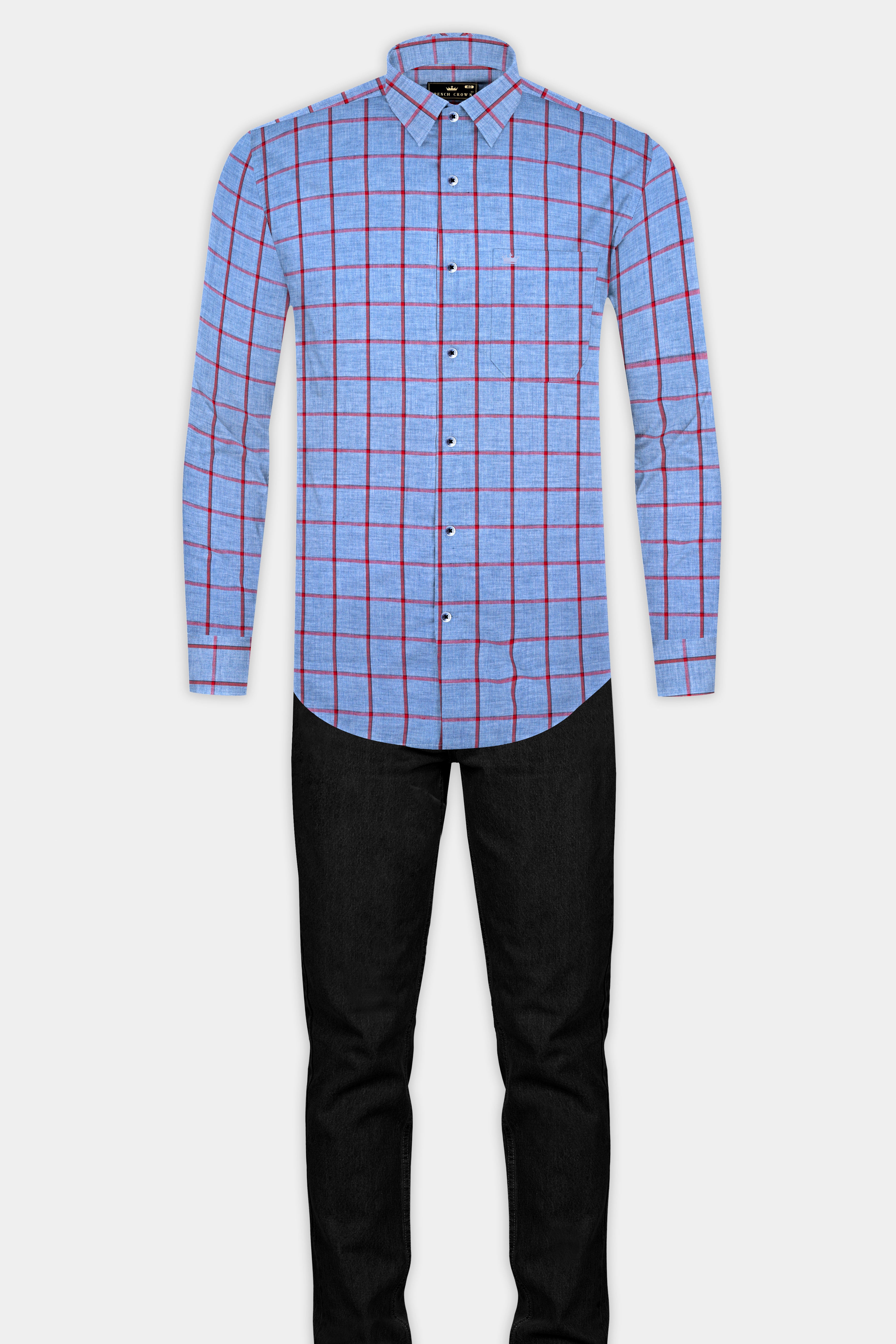 Shipcove Blue and Chestnut Red Windowpane Royal Oxford Shirt