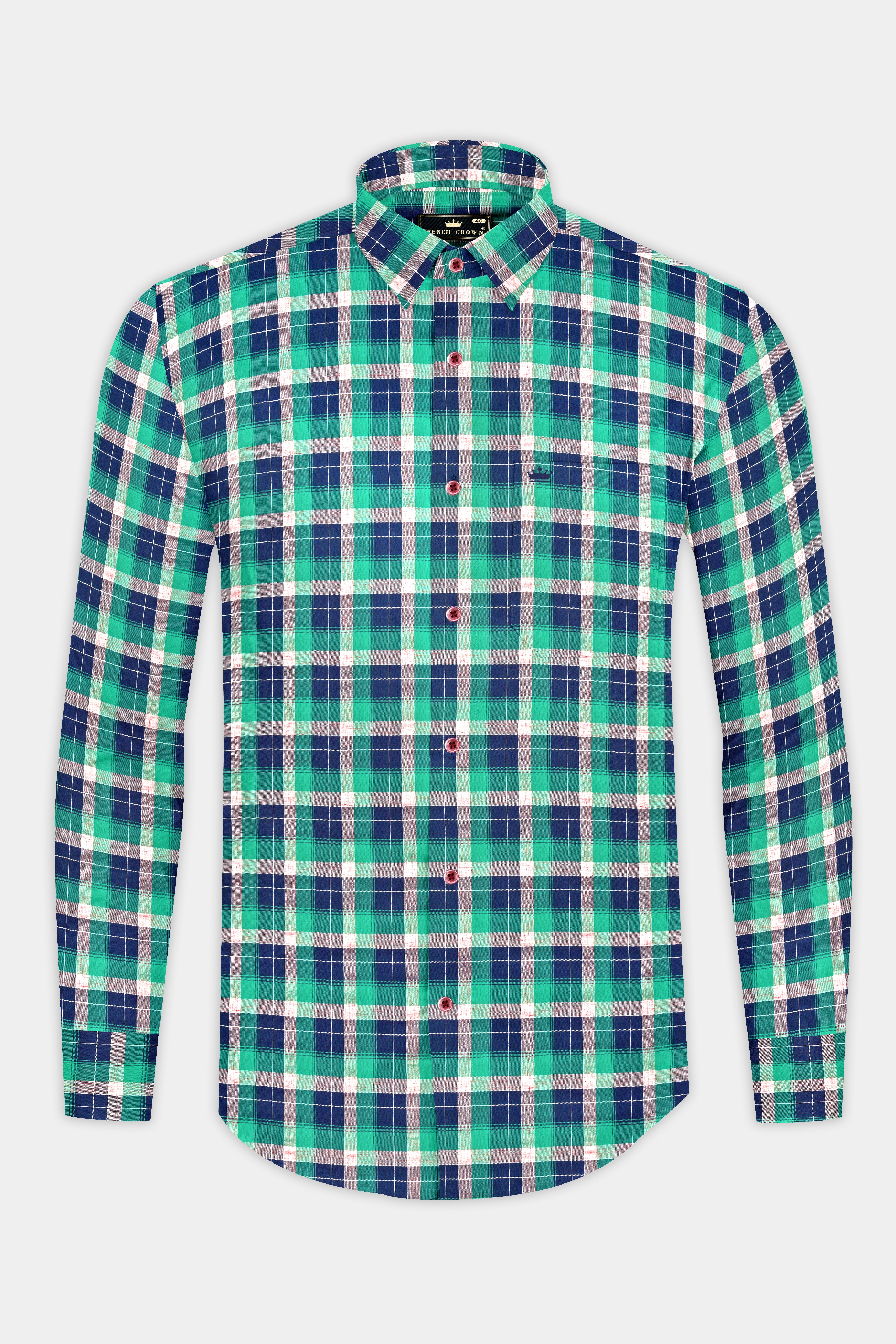 Chambray Blue and Topaz Green Plaid Royal Oxford Shirt