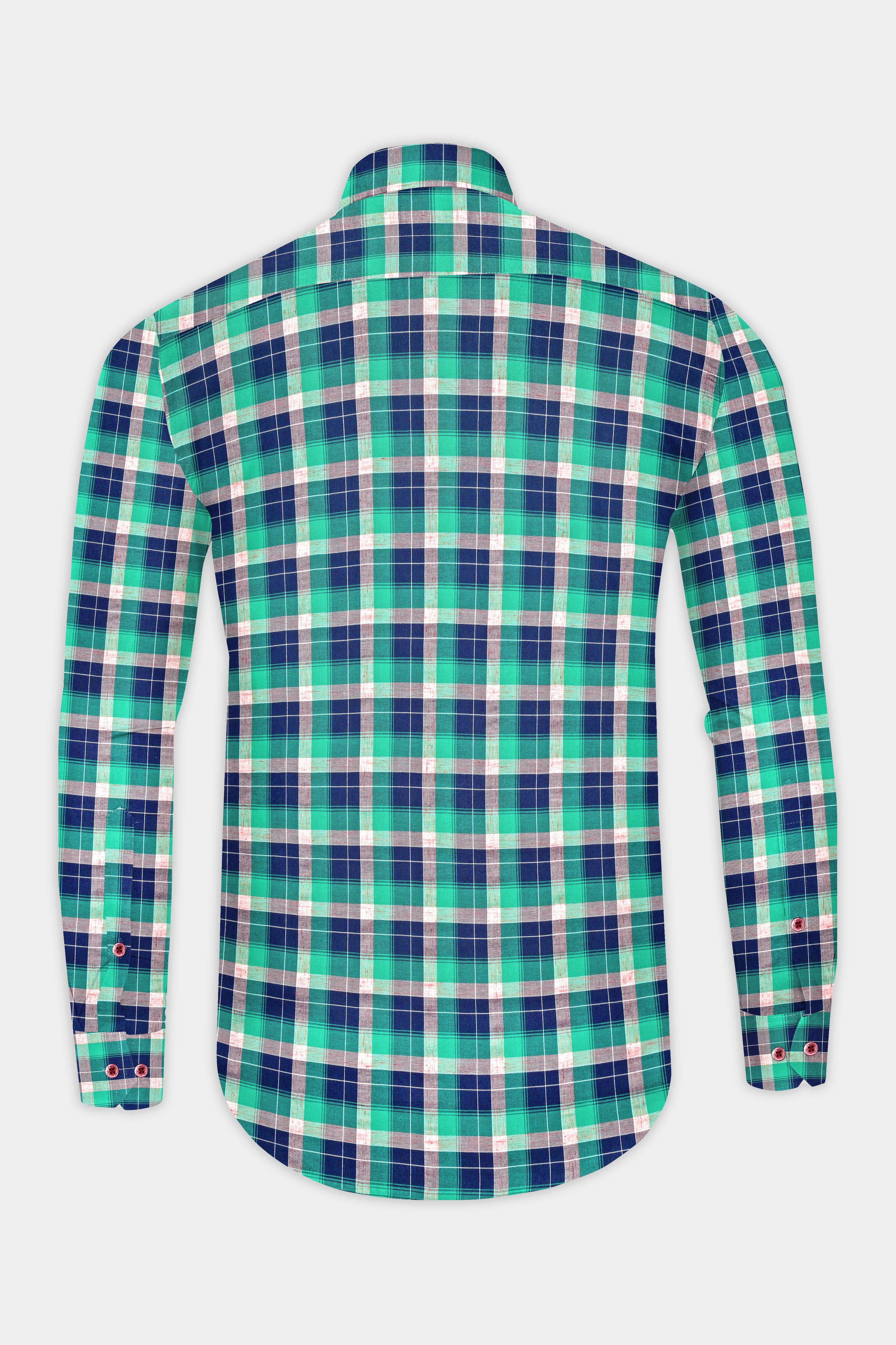 Chambray Blue and Topaz Green Plaid Royal Oxford Shirt