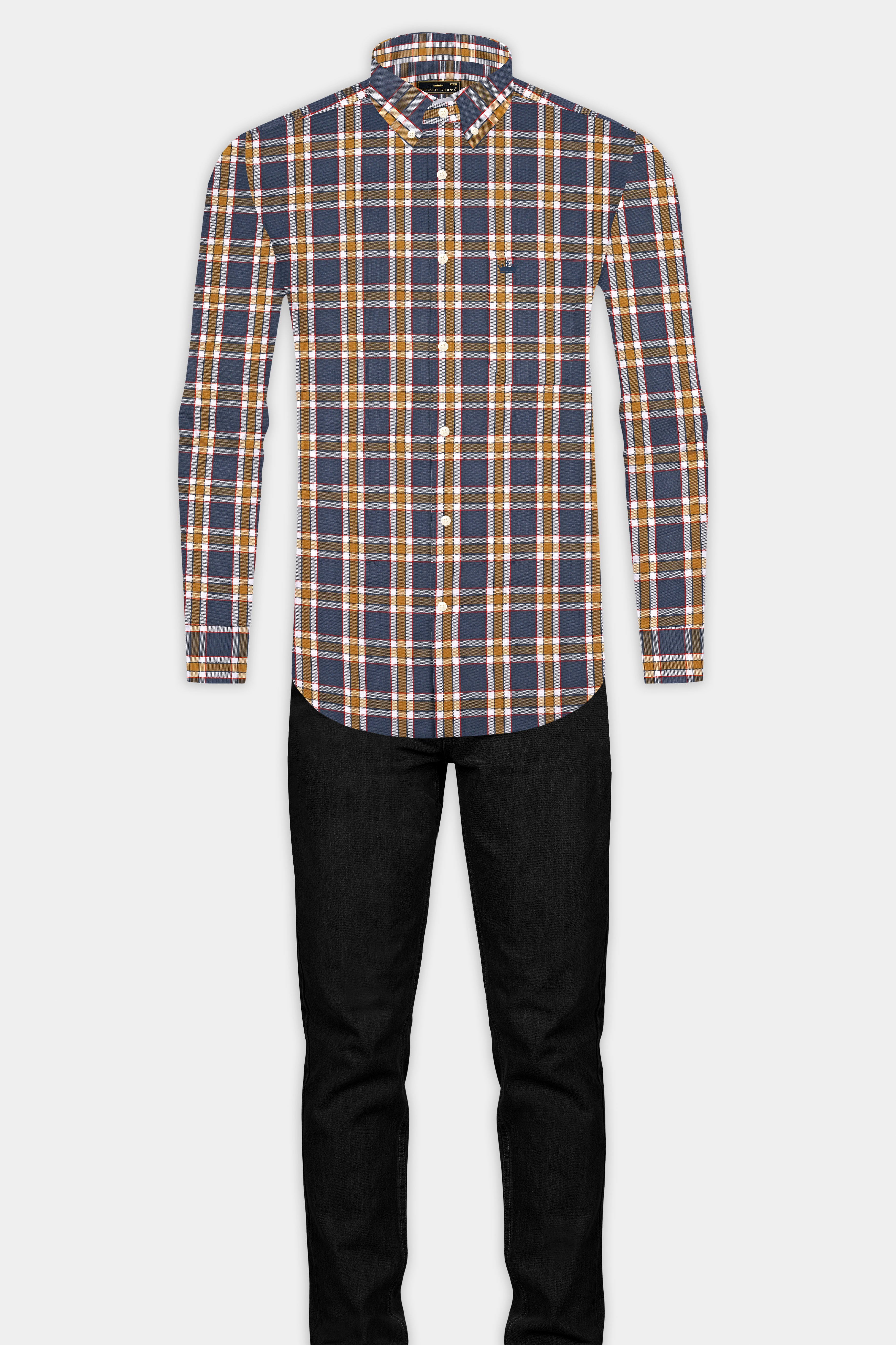 Scarpa Flow Grey and Di Serria Plaid Dobby Textured Premium Giza Cotton Shirt