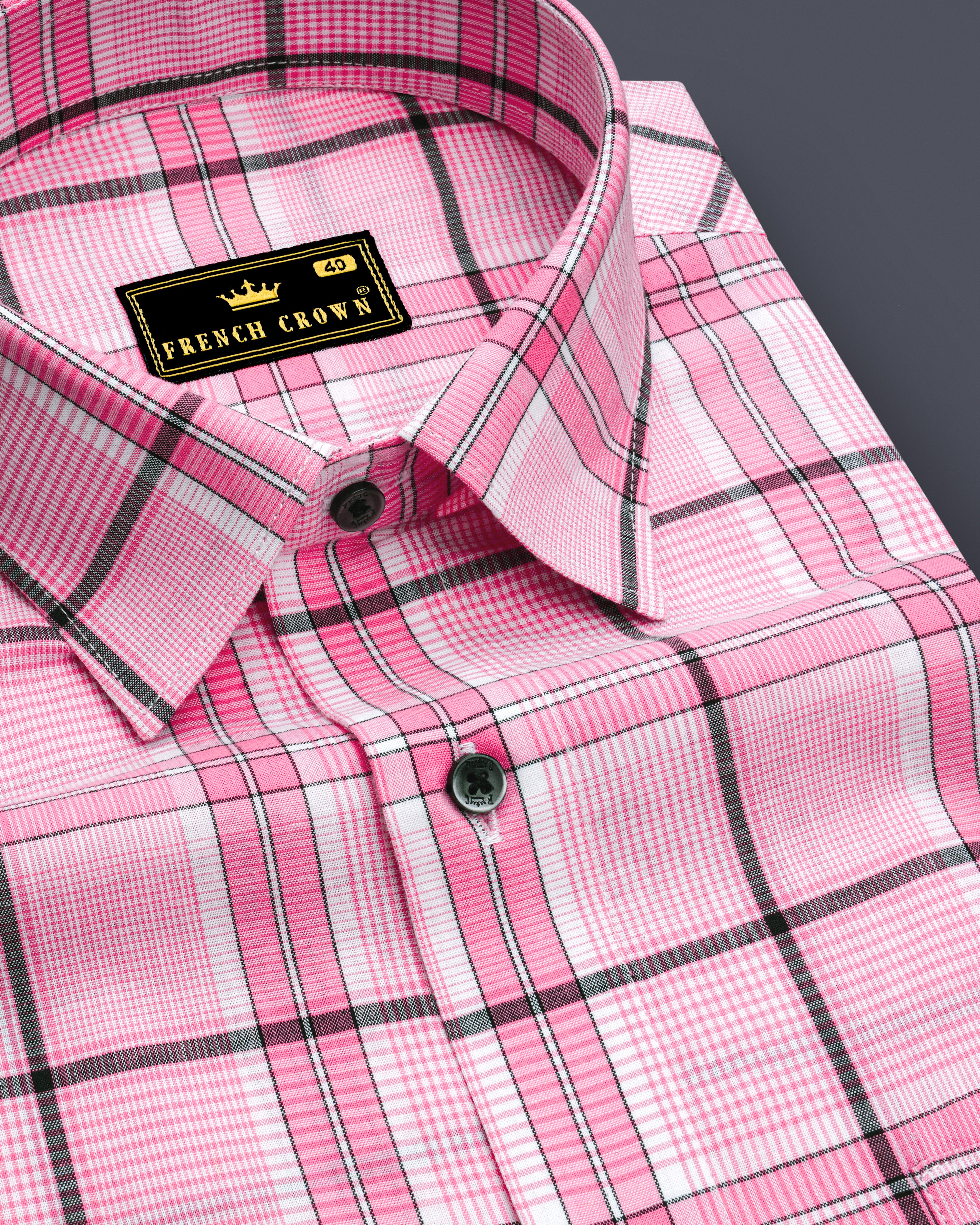 Deep Blush Pink Formal Checks-Plaid Premium Cotton Shirt For Men