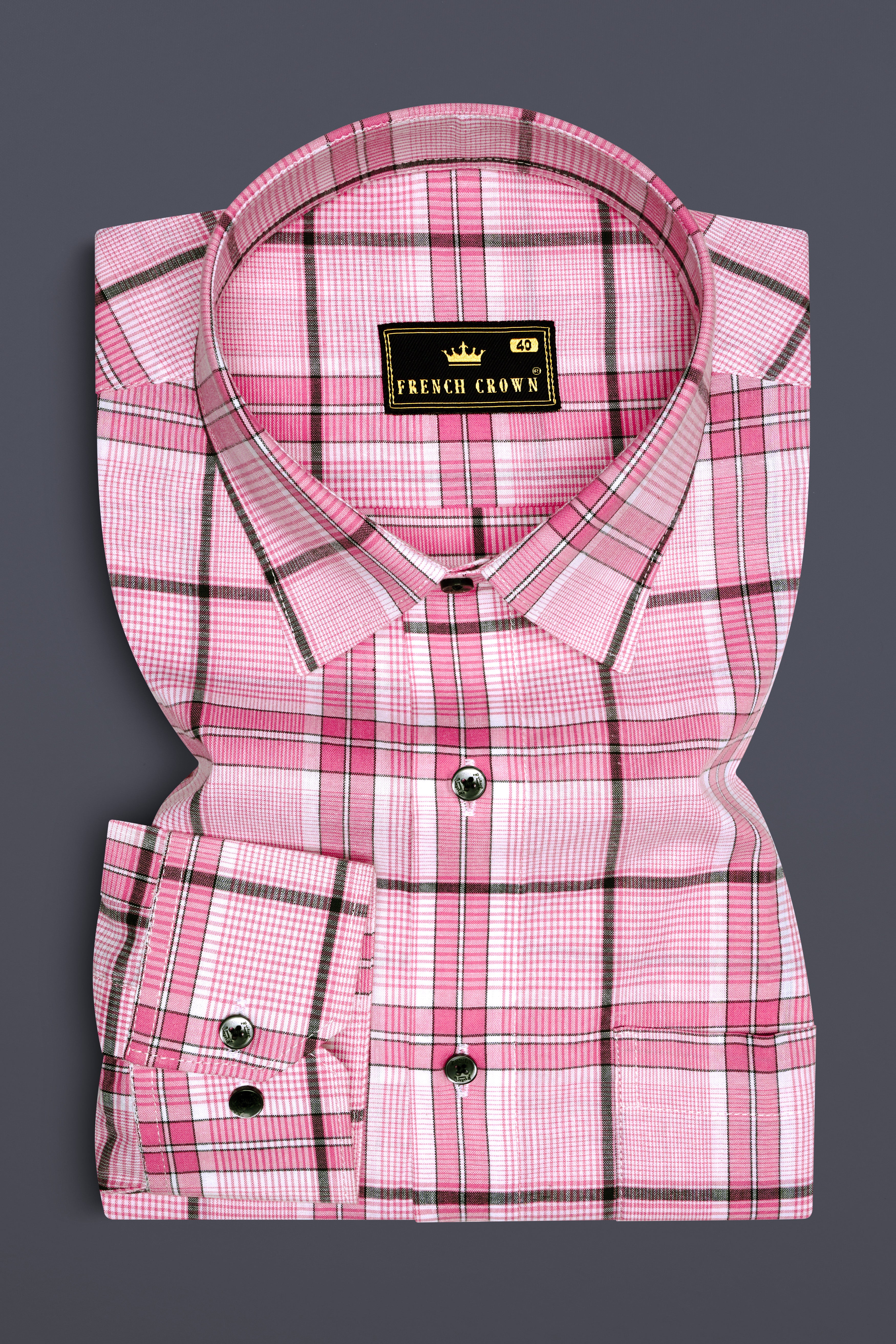 Deep Blush Pink Plaid Premium Cotton Shirt