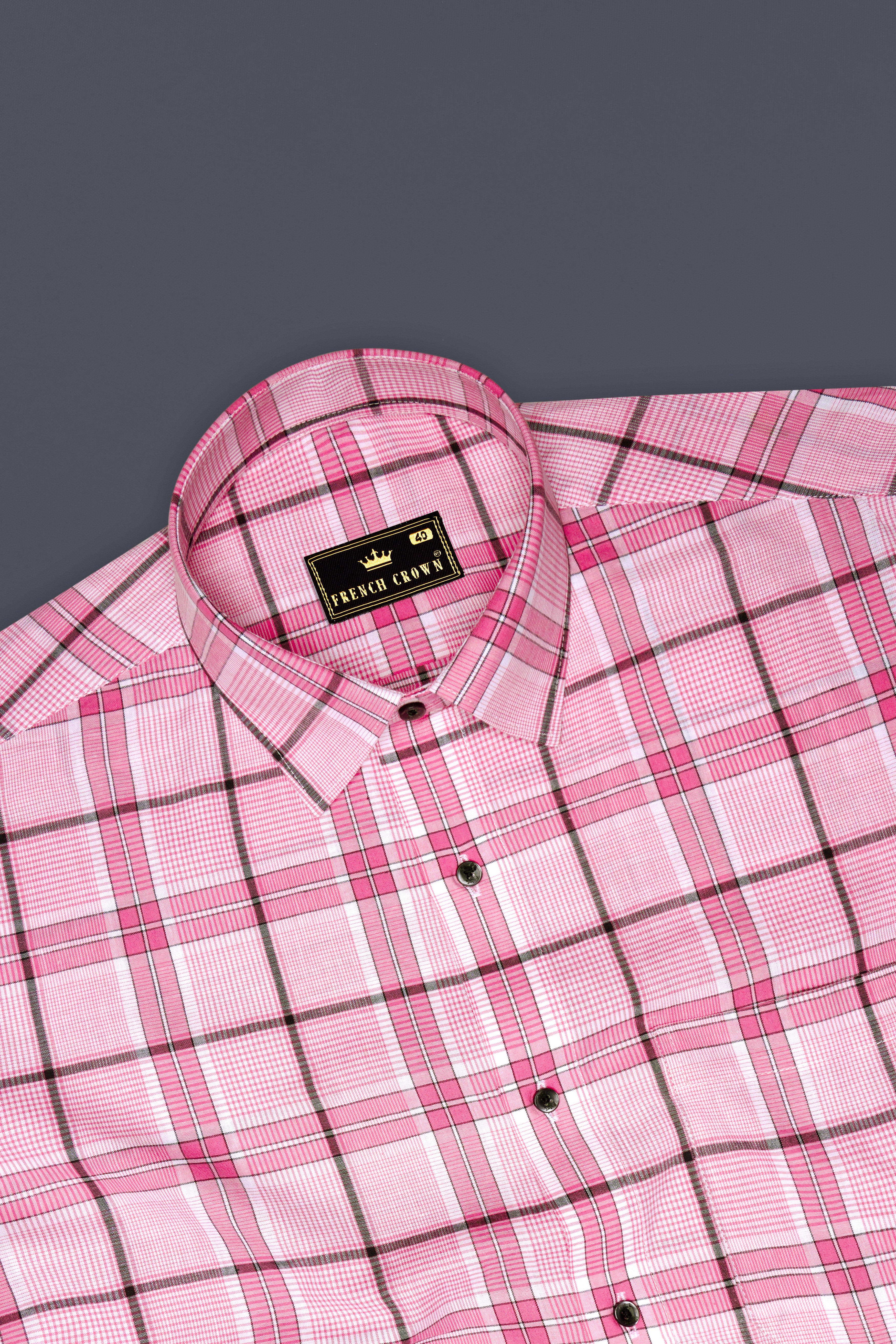 Deep Blush Pink Plaid Premium Cotton Shirt