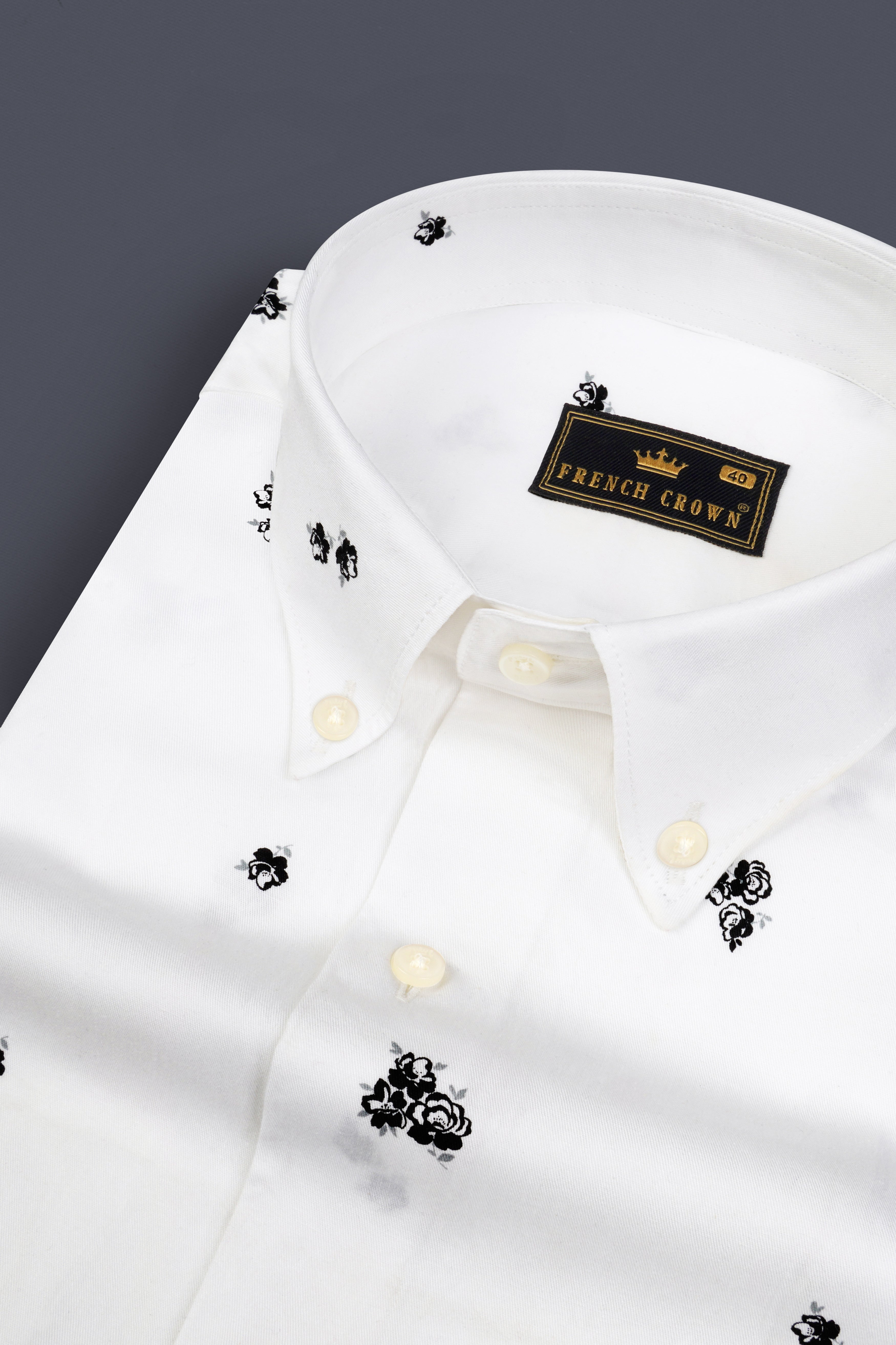 Bright White Floral Twill Premium Cotton Shirt